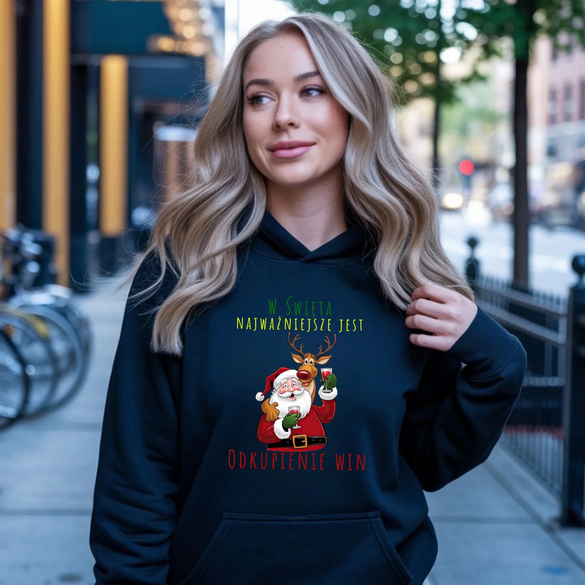 Odkupienie win | Świąteczna bluza damska z kapturem BN73 - StoryCups.pl