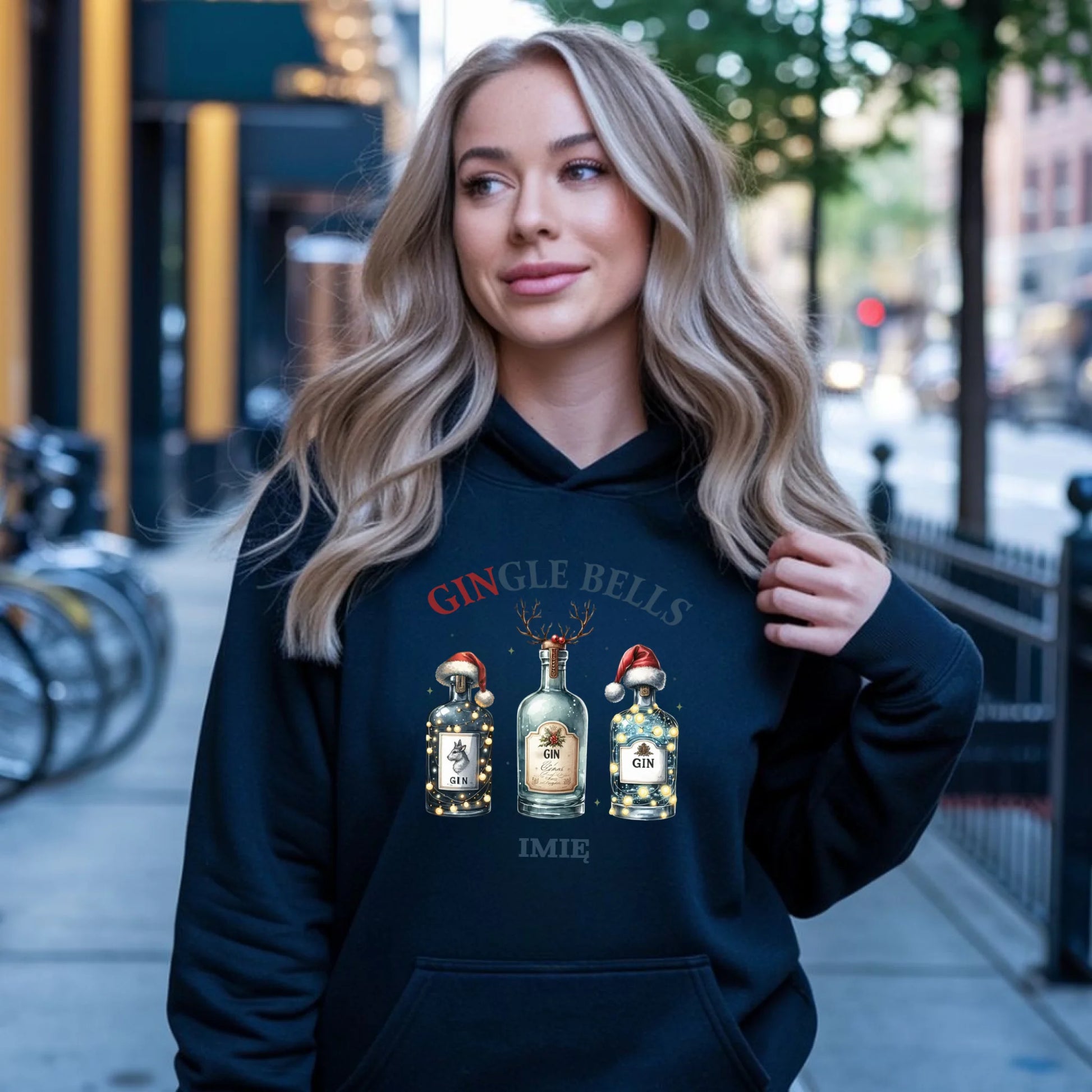 Gingle bells | Personalizowana świąteczna bluza damska z kapturem BN68 - StoryCups.pl