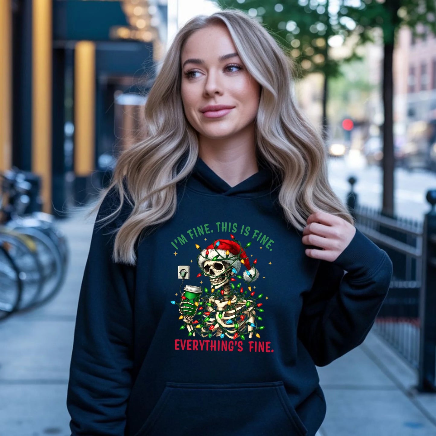 Everything's fine | Świąteczna bluza damska z kapturem BN55 - StoryCups.pl