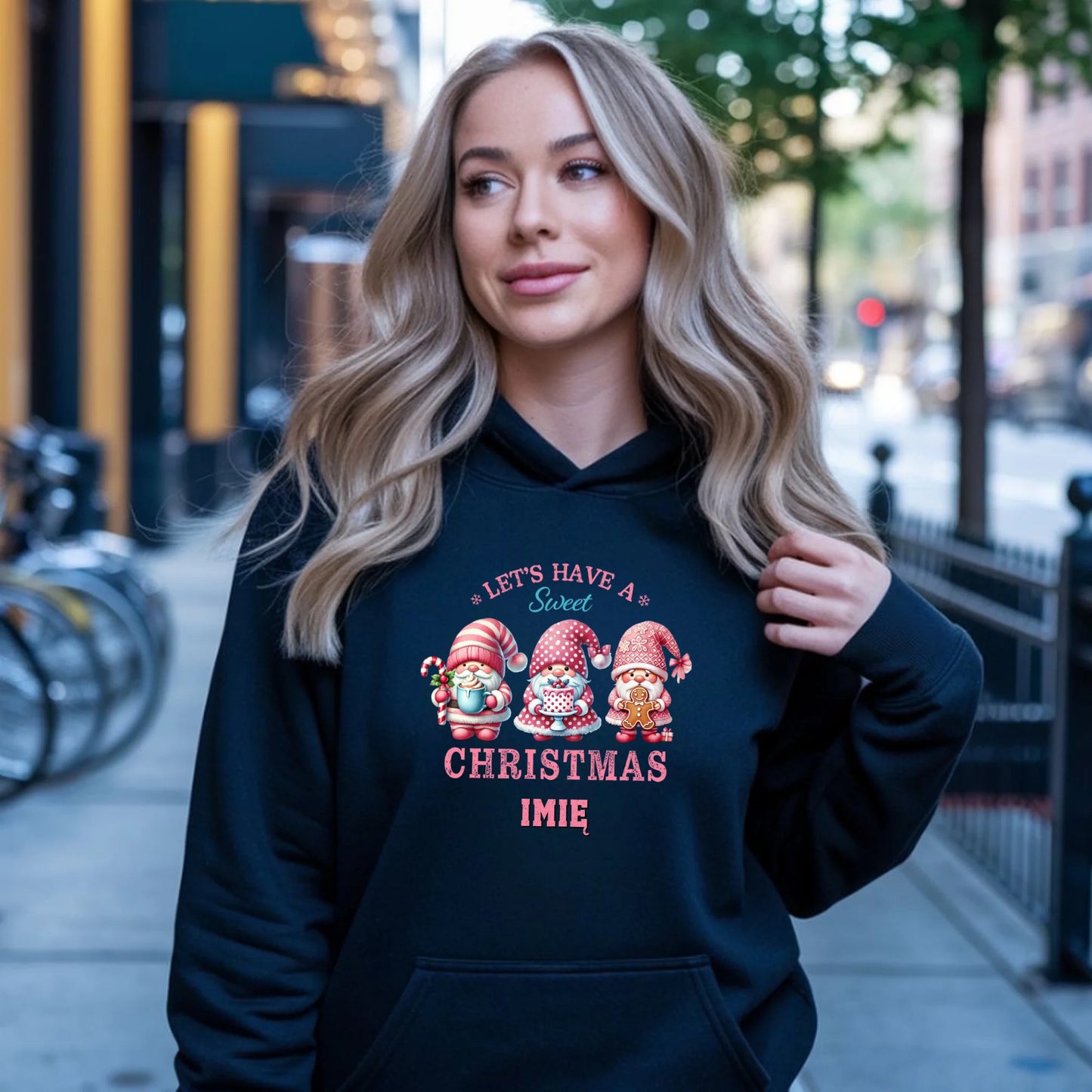 Słodkie święta | Personalizowana świąteczna bluza damska z kapturem BN57 - StoryCups.pl
