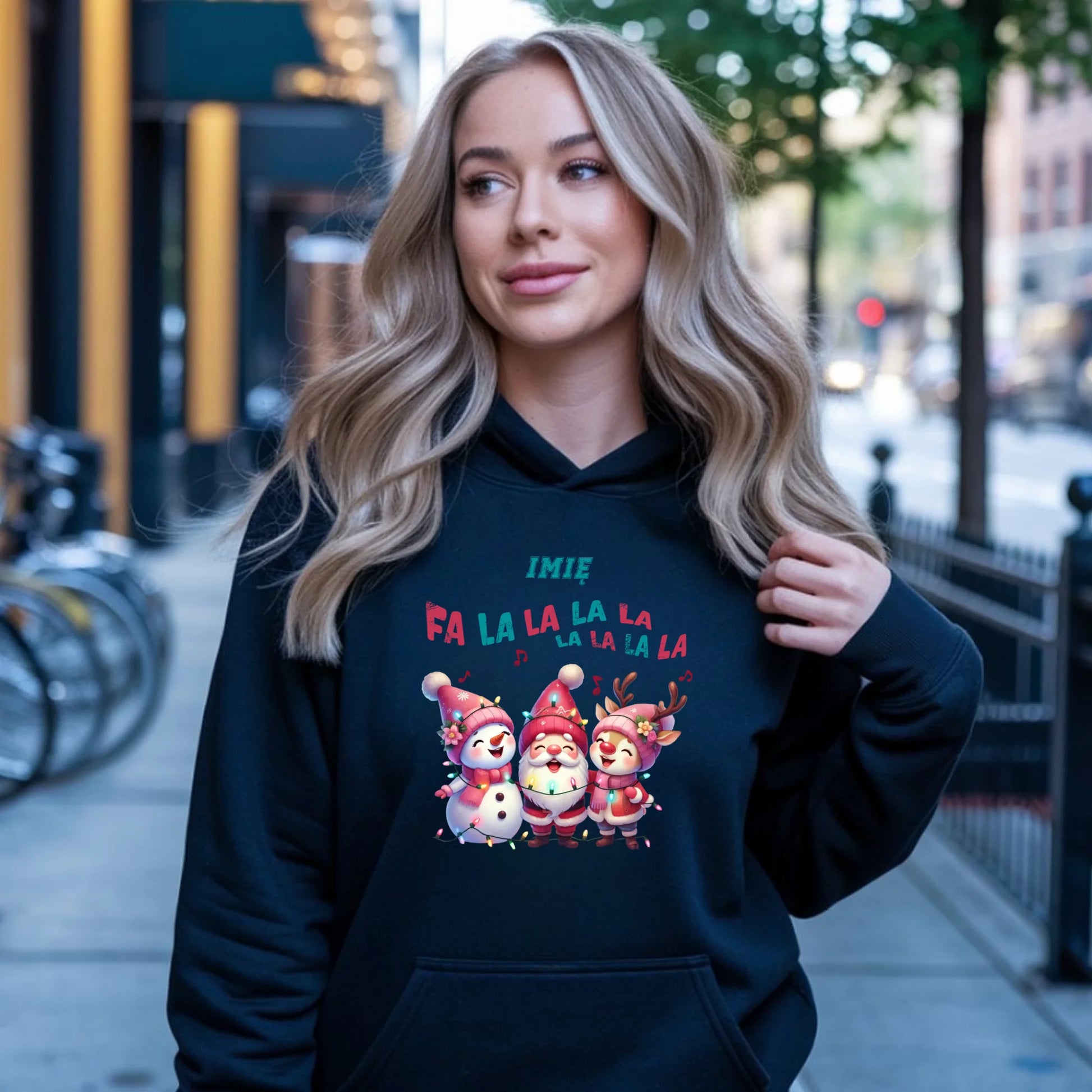 Fa la la la la | Świąteczna bluza damska z kapturem i personalizacją BN51 - StoryCups.pl
