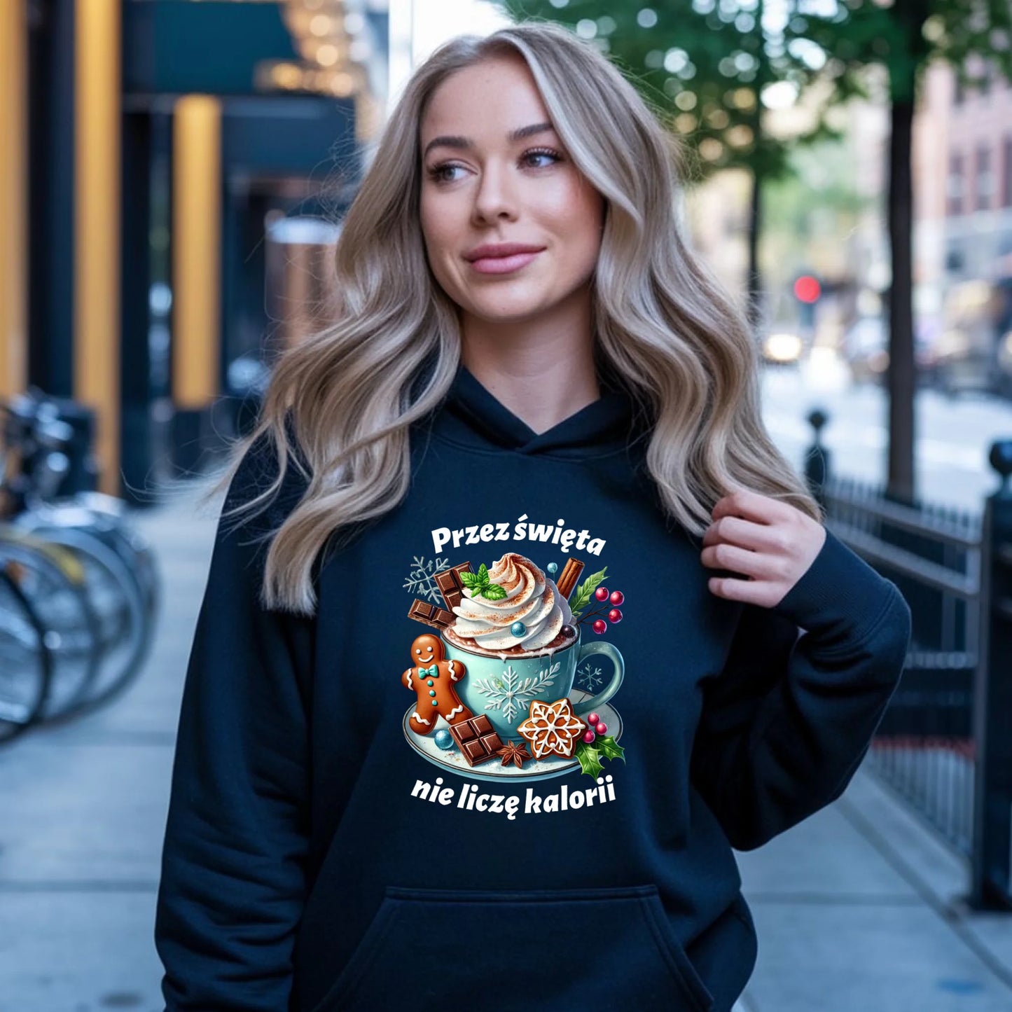 Przez święta nie liczę kalorii | Świąteczna bluza damska z kapturem BN31 - StoryCups.pl