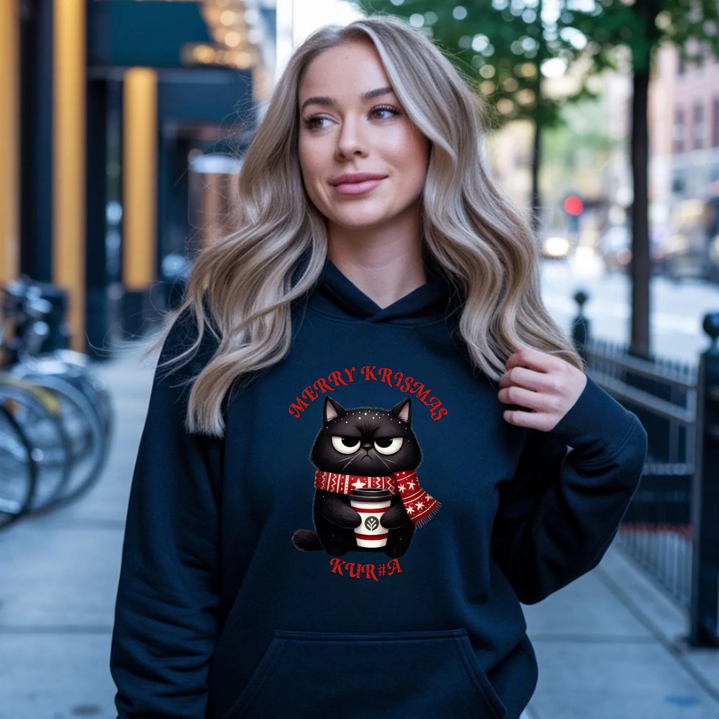 Merry krismas | Świąteczna bluza damska z kapturem BN34 - StoryCups.pl