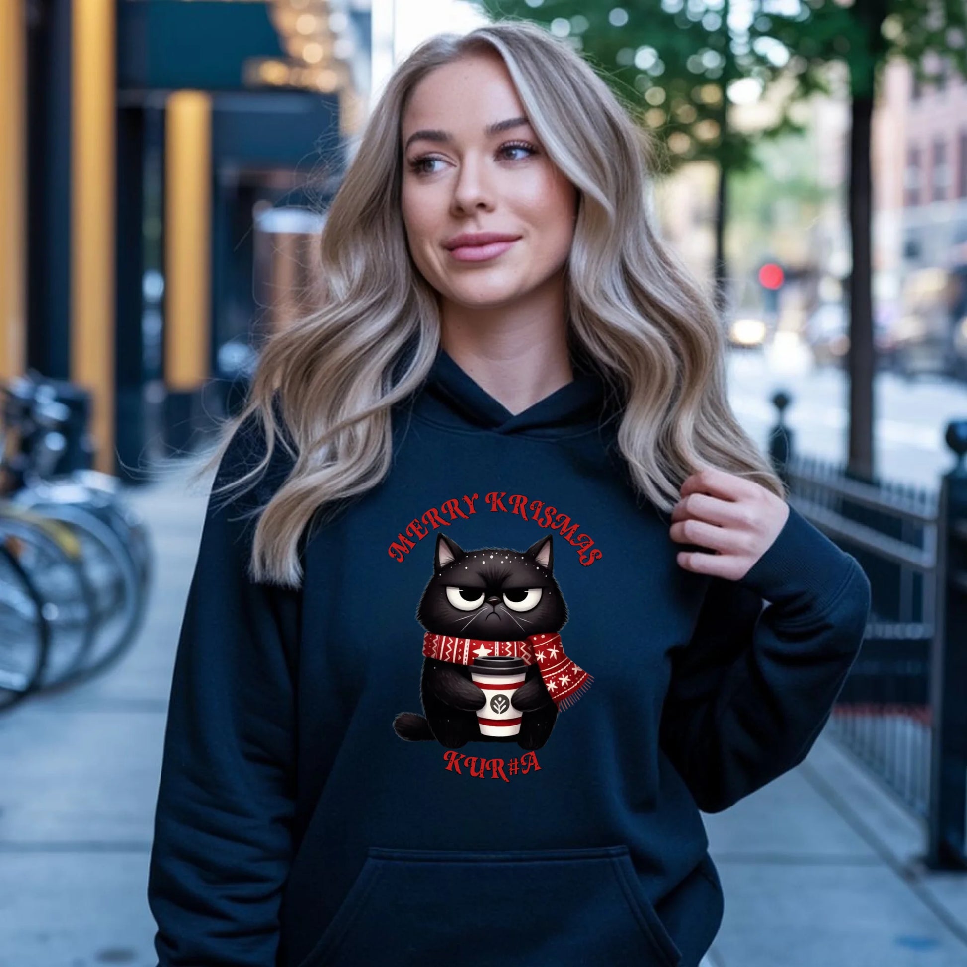 Merry krismas | Świąteczna bluza damska z kapturem BN34 - StoryCups.pl