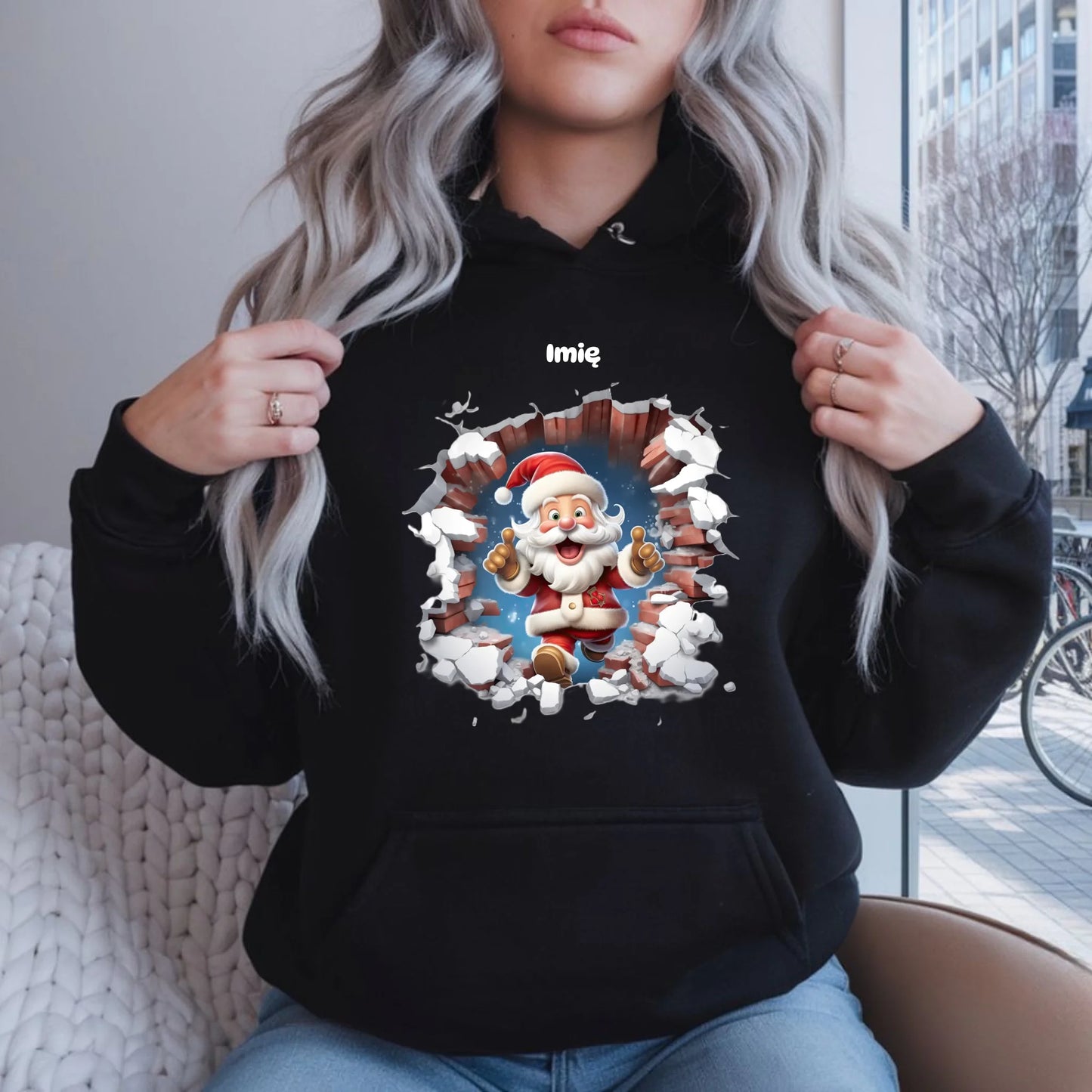 Mikołaj 3D | Personalizowana świąteczna bluza damska z kapturem BN83 - StoryCups.pl