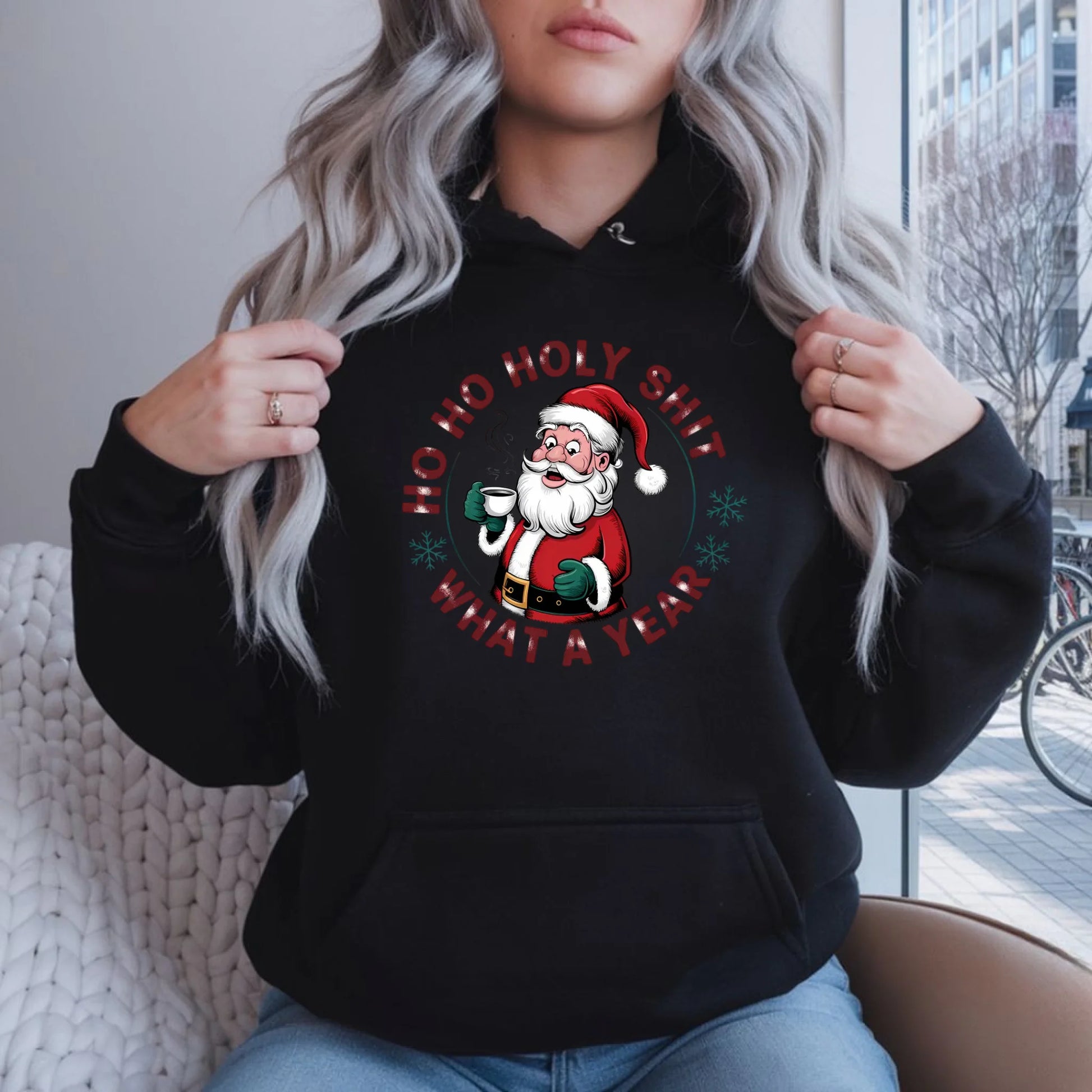Ho ho holy shit | Świąteczna bluza damska z kapturem BN74 - StoryCups.pl