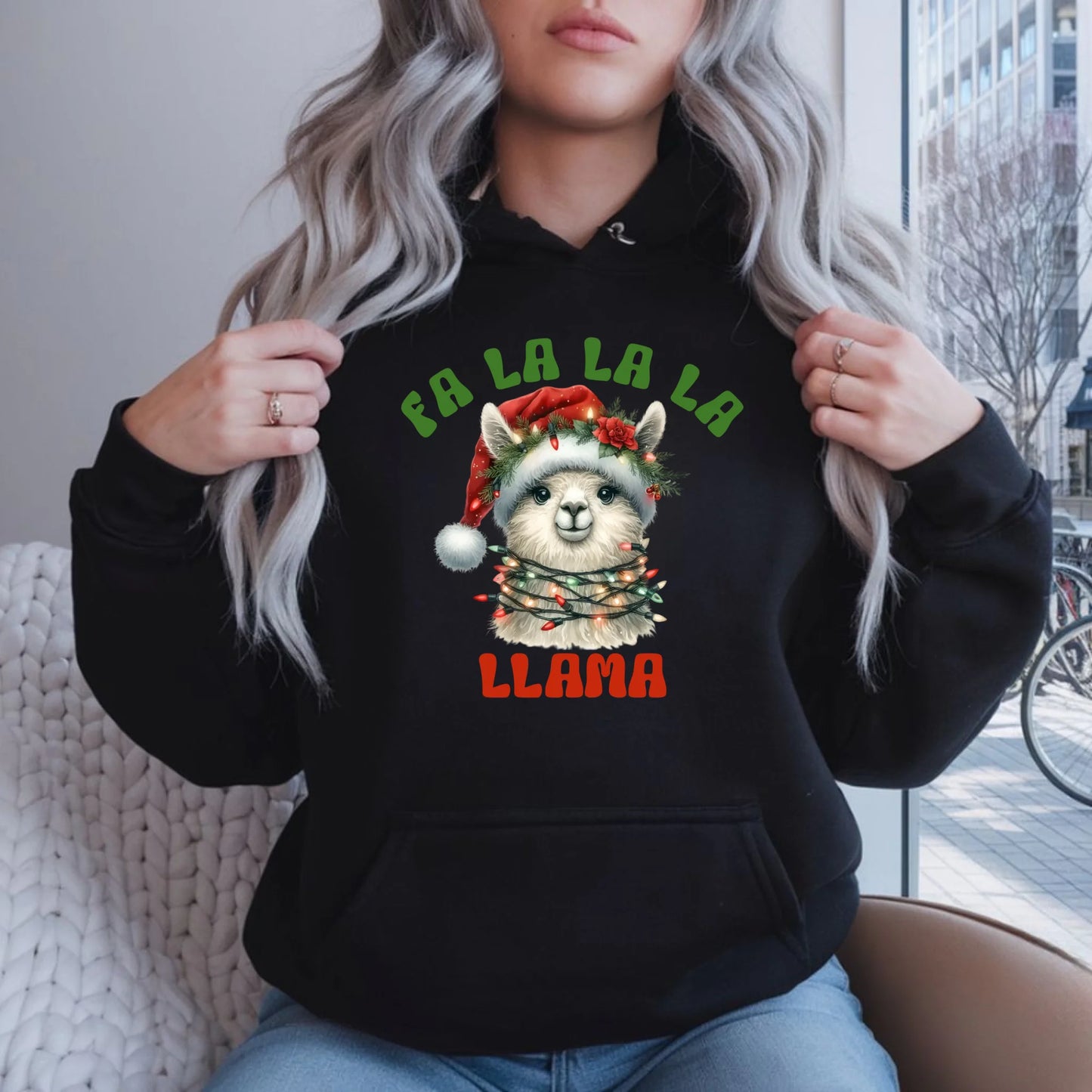 Fa la la la lama | Świąteczna bluza damska z kapturem BN71 - StoryCups.pl