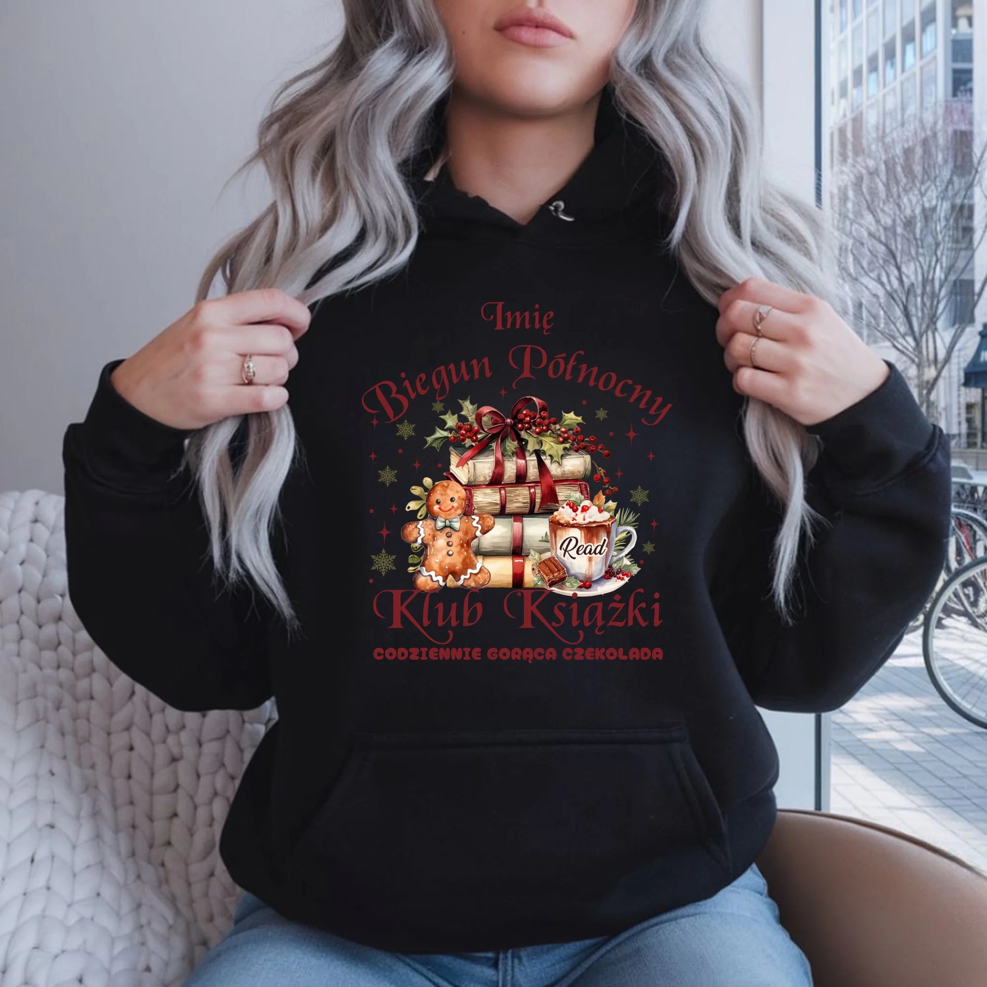 Klub Książki z Bieguna Północnego | Świąteczna bluza damska z kapturem BN79 - StoryCups.pl