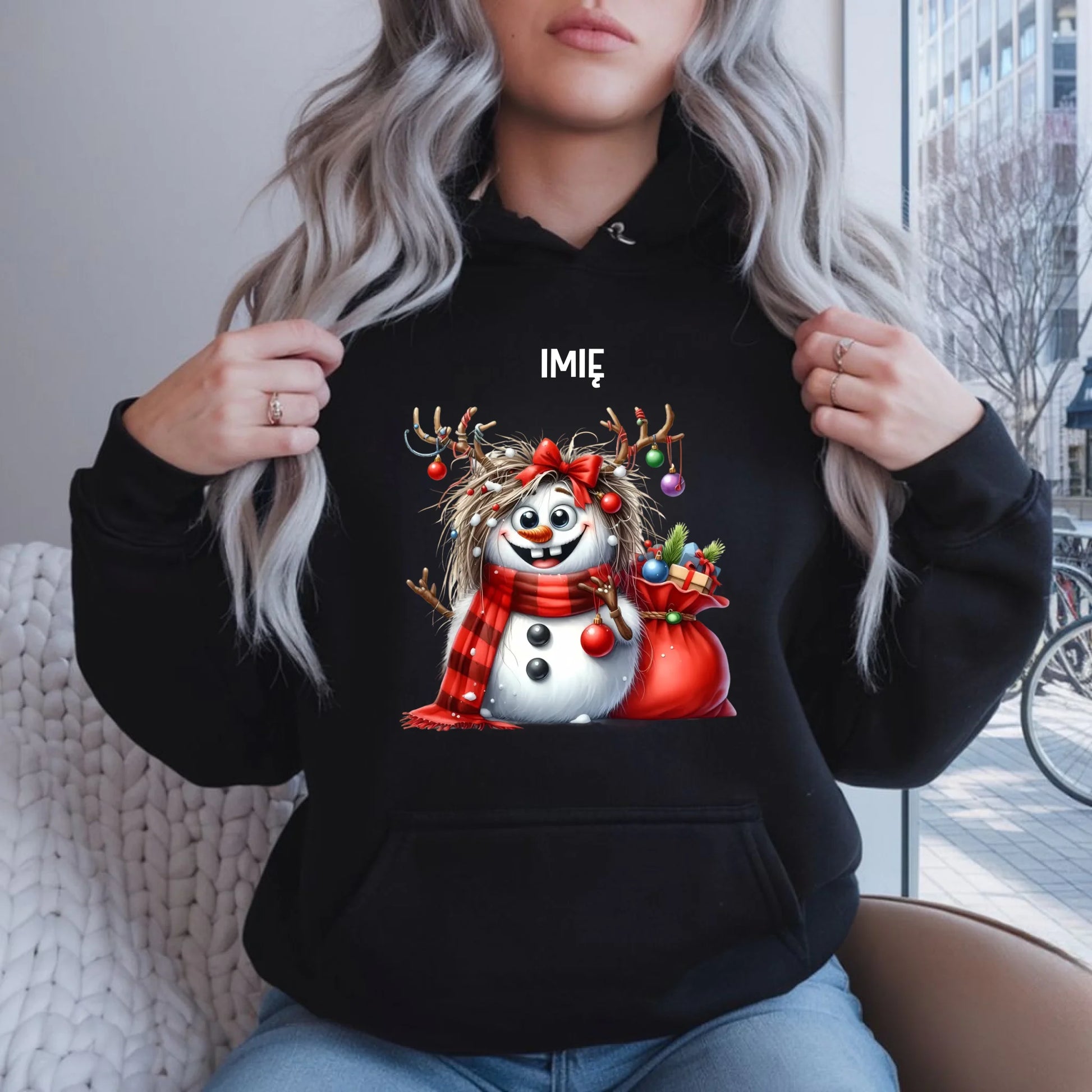 Bałwanek | Personalizowana świąteczna bluza damska z kapturem BN70 - StoryCups.pl