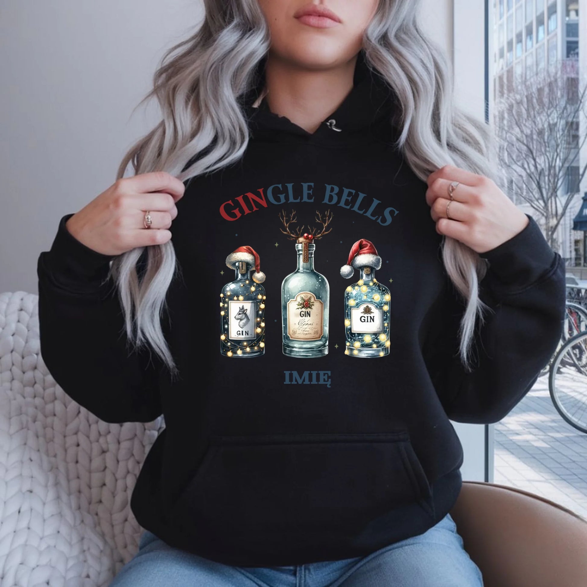 Gingle bells | Personalizowana świąteczna bluza damska z kapturem BN68 - StoryCups.pl