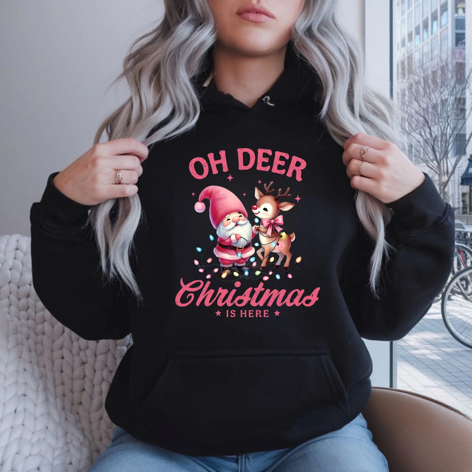 Oh deer Christmas is here | Świąteczna bluza damska z kapturem BN59 - StoryCups.pl