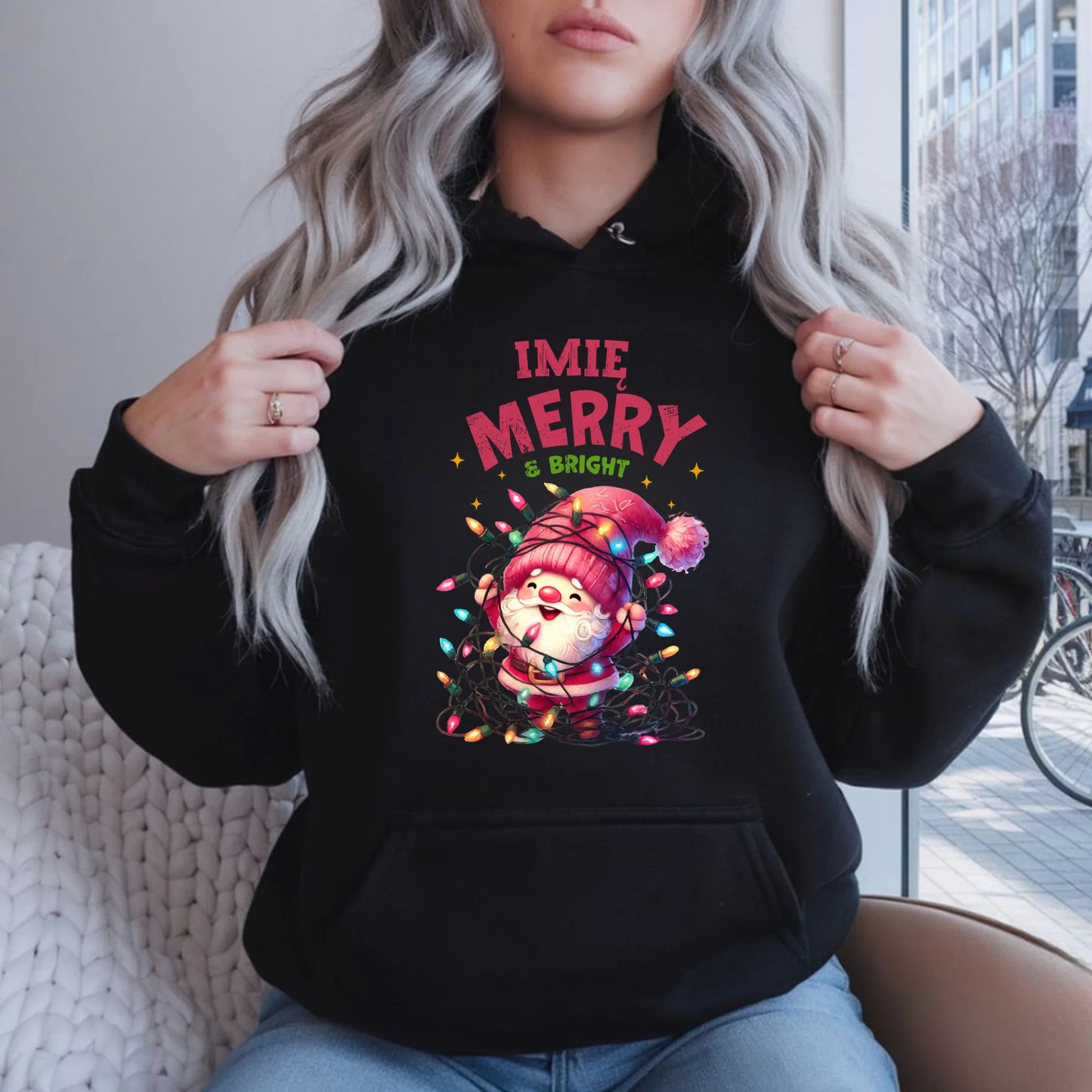 Radosnych Świąt | Personalizowana świąteczna bluza damska z kapturem BN58 - StoryCups.pl