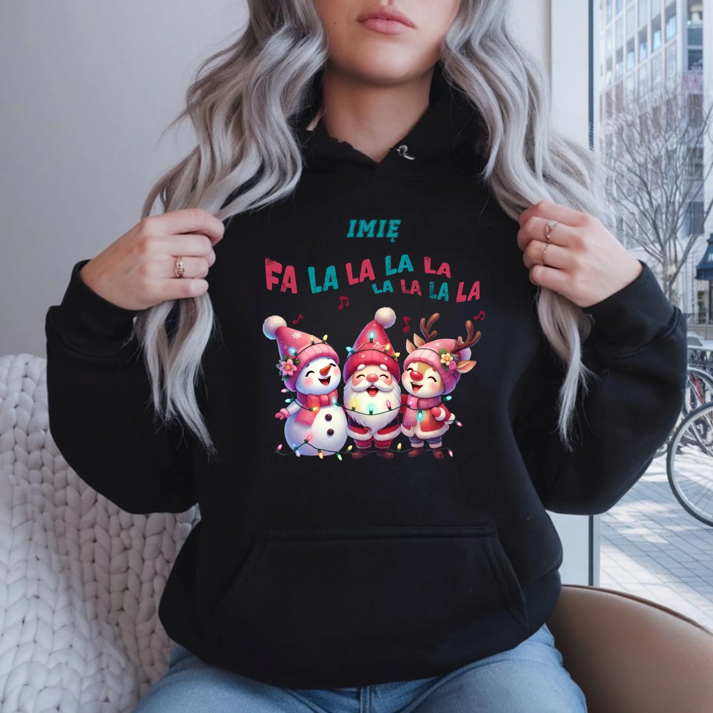 Fa la la la la | Świąteczna bluza damska z kapturem i personalizacją BN51 - StoryCups.pl