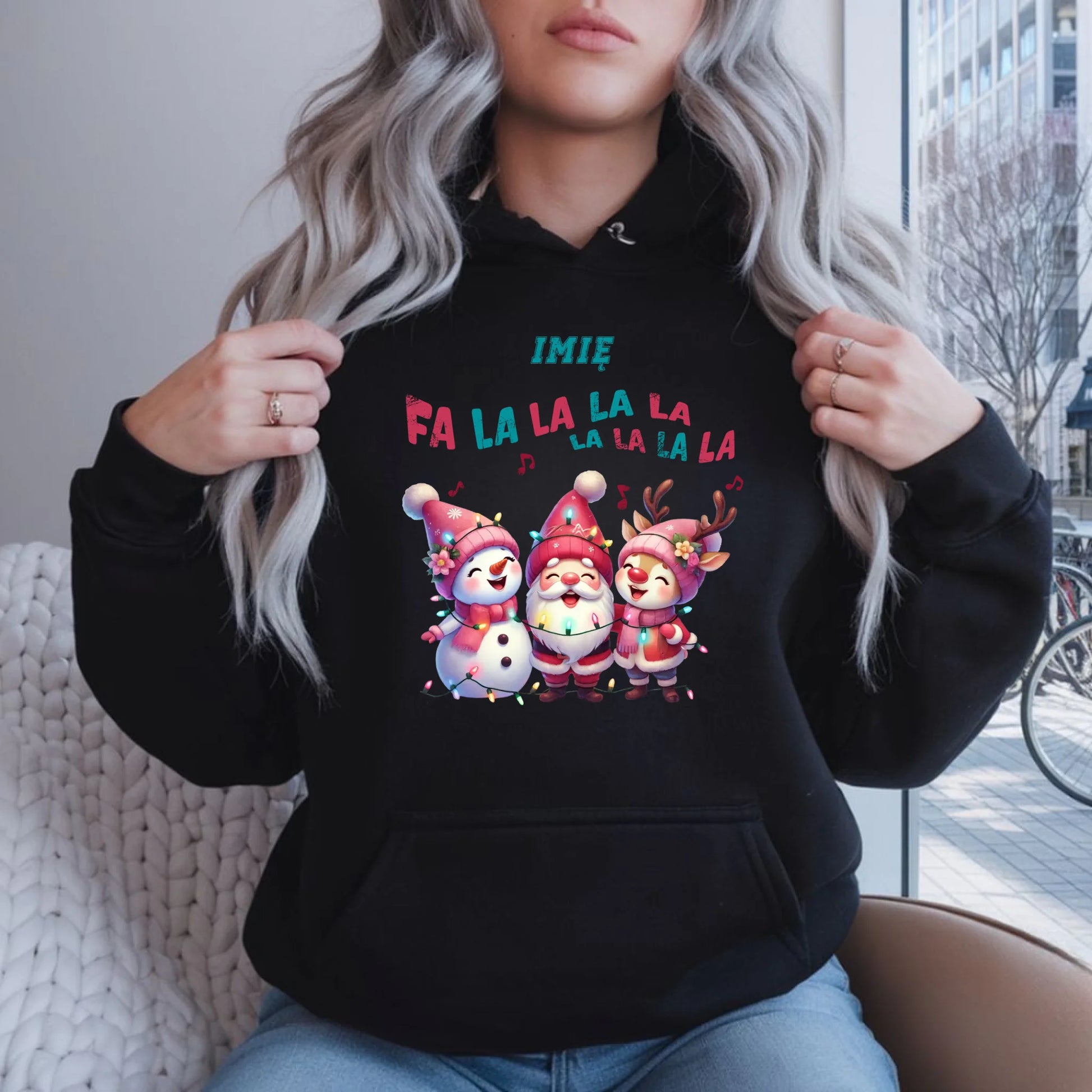 Fa la la la la | Świąteczna bluza damska z kapturem i personalizacją BN51 - StoryCups.pl
