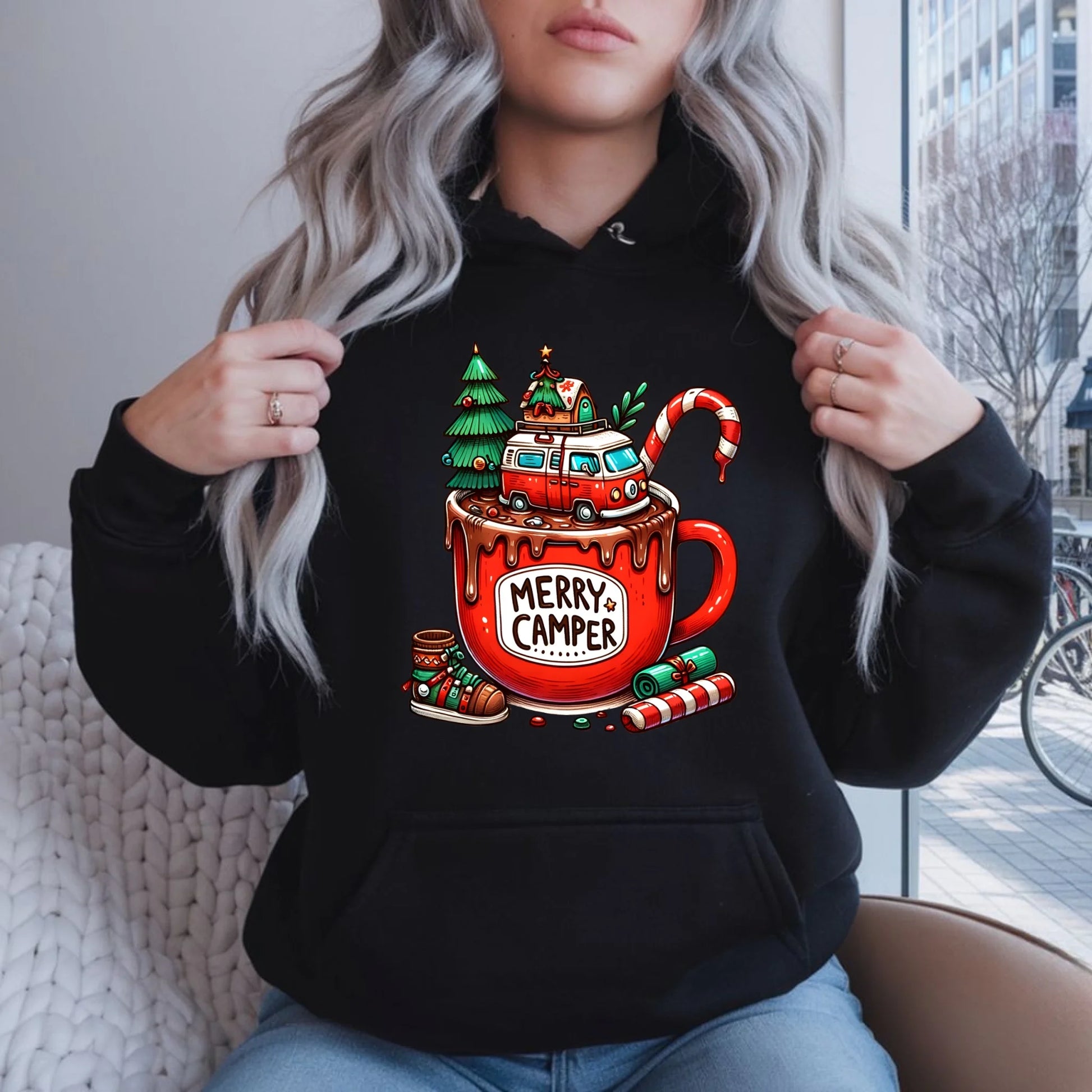 Merry Camper | Personalizowana bluza damska z kapturem świąteczna BN43 - StoryCups.pl