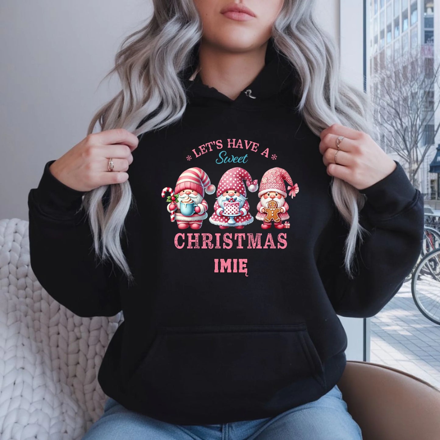 Słodkie święta | Personalizowana świąteczna bluza damska z kapturem BN57 - StoryCups.pl