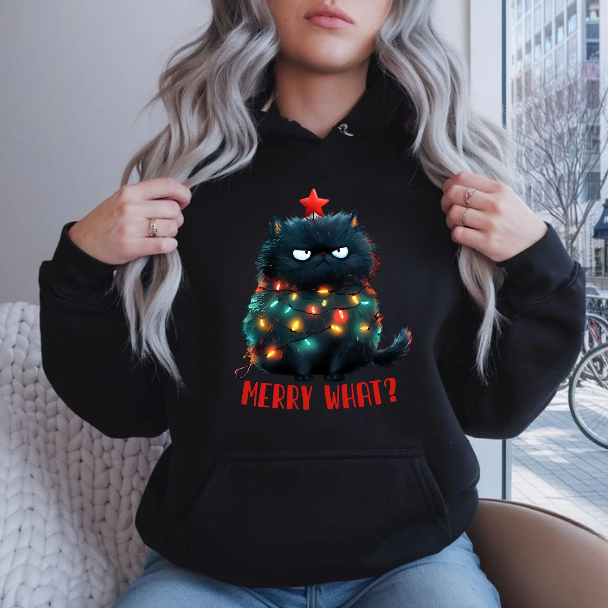 Merry what? | Świąteczna bluza damska z kapturem BN37 - StoryCups.pl
