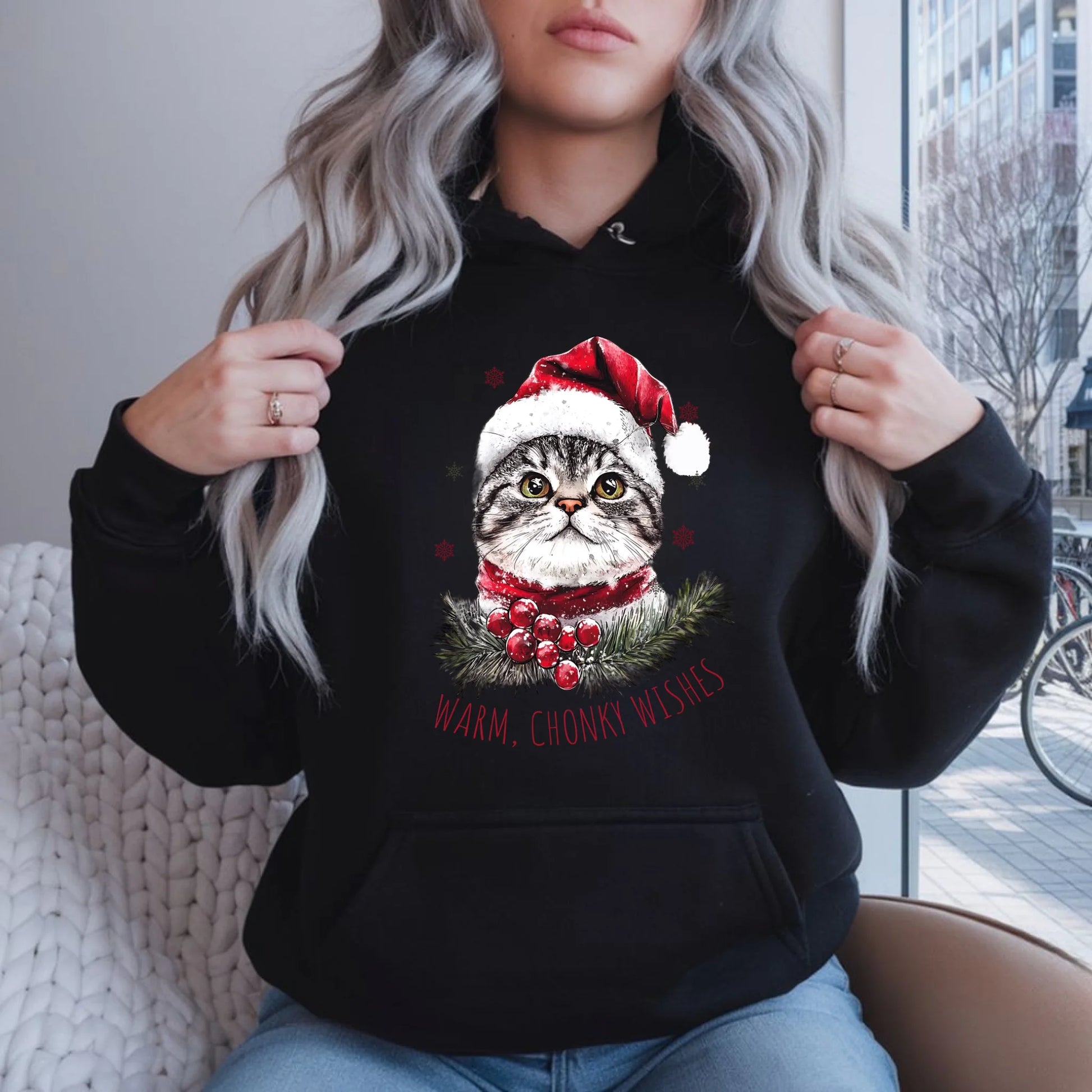 Warm, Chonky Wishes | Świąteczna bluza damska z kapturem BN36 - StoryCups.pl