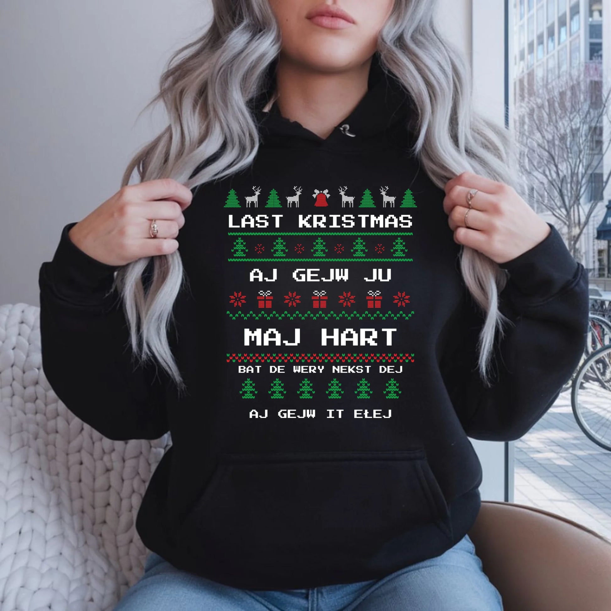 Last kristmas aj gejw ju maj hart | Świąteczna bluza damska z kapturem BN13 - StoryCups.pl