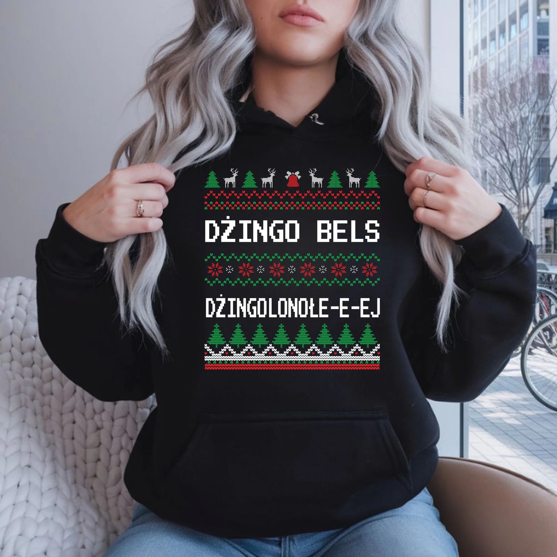 Dżingo bels | Świąteczna bluza damska z kapturem BN11 - StoryCups.pl