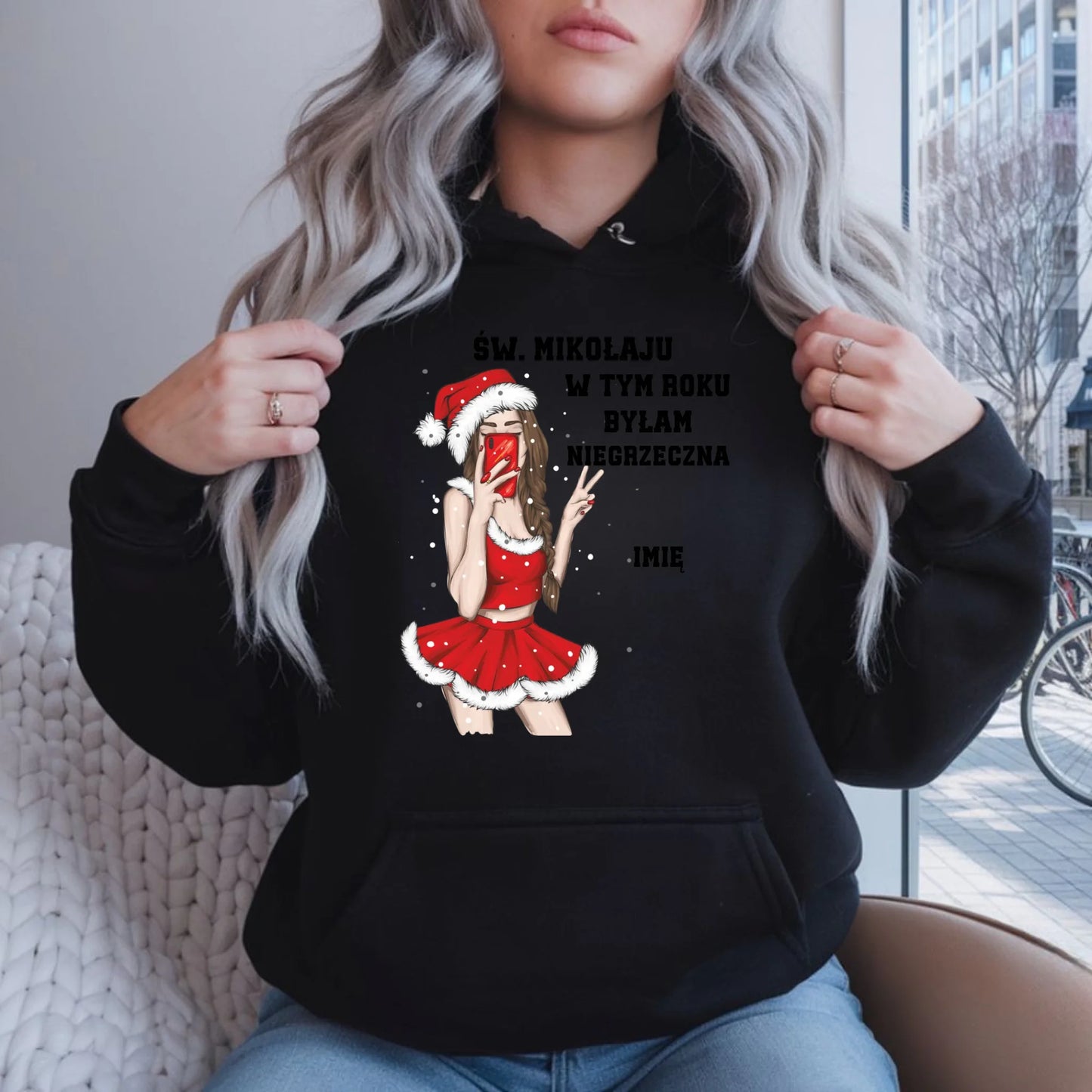 W tym roku byłam niegrzeczna | Personalizowana bluza damska z kapturem na święta BN21 - StoryCups.pl