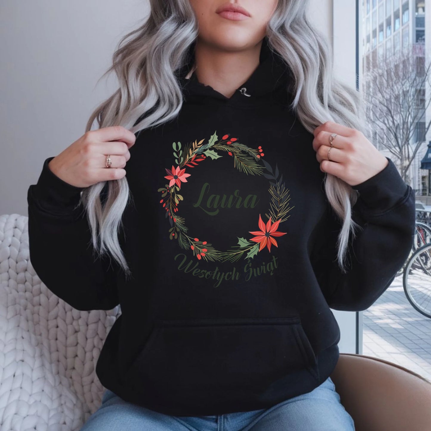 Wesołych Świąt | Personalizowana bluza damska z kapturem na święta BN19 - StoryCups.pl