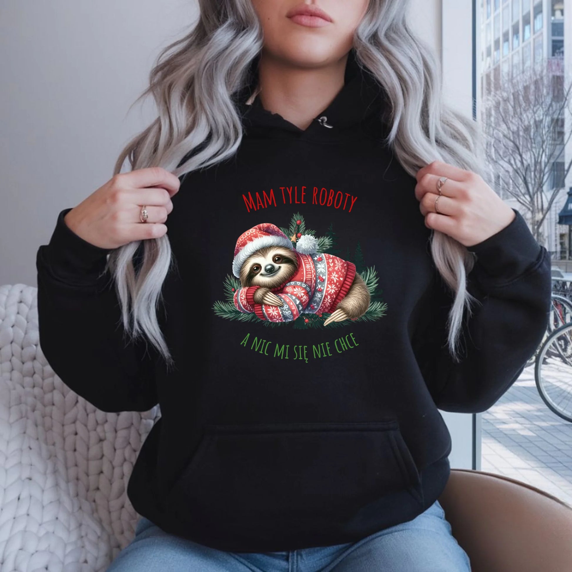 Mam tyle roboty, a nic mi się nie chce | Świąteczna bluza damska z kapturem BN18 - StoryCups.pl