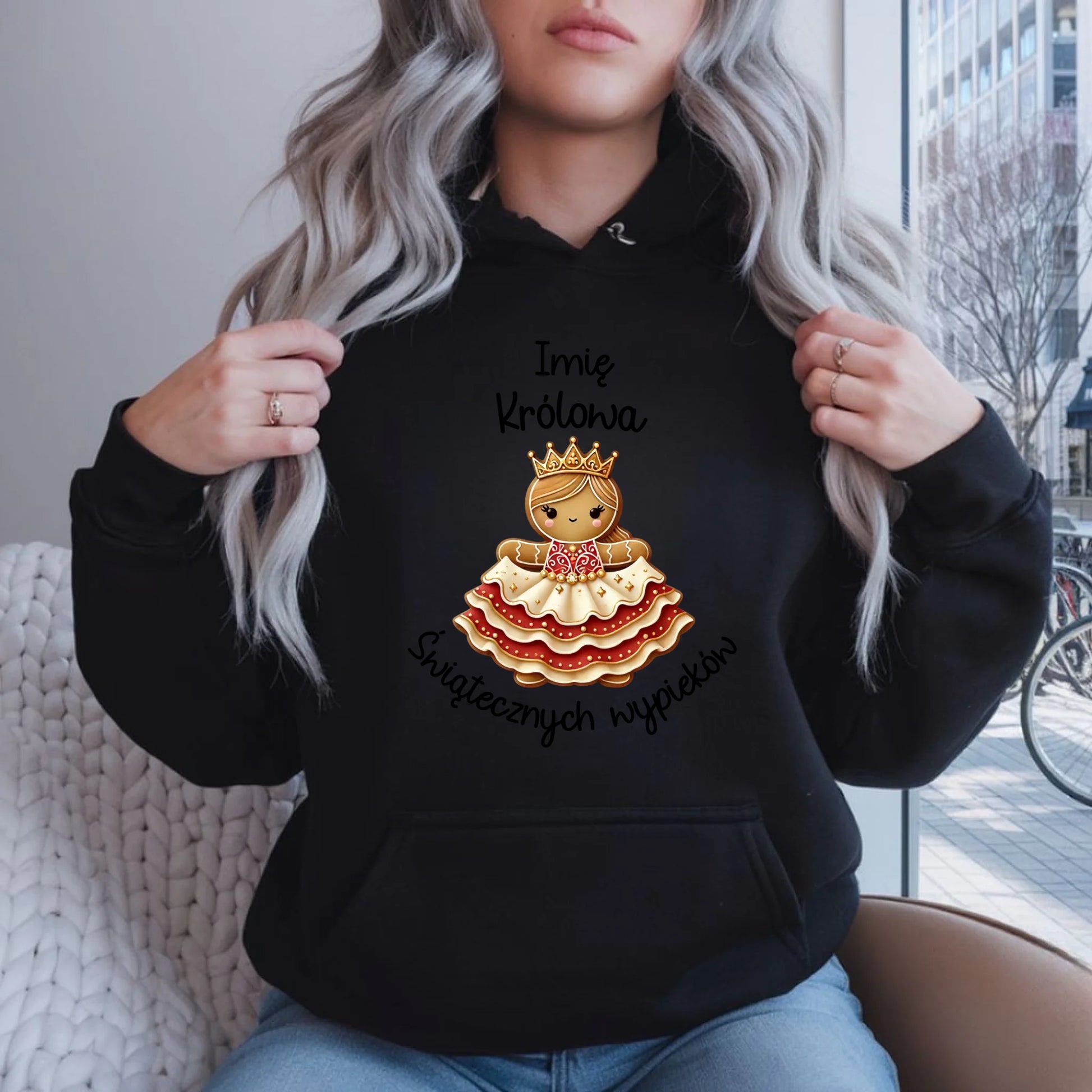 Królowa świątecznych wypieków imię | Świąteczna bluza damska z kapturem BN28 - StoryCups.pl