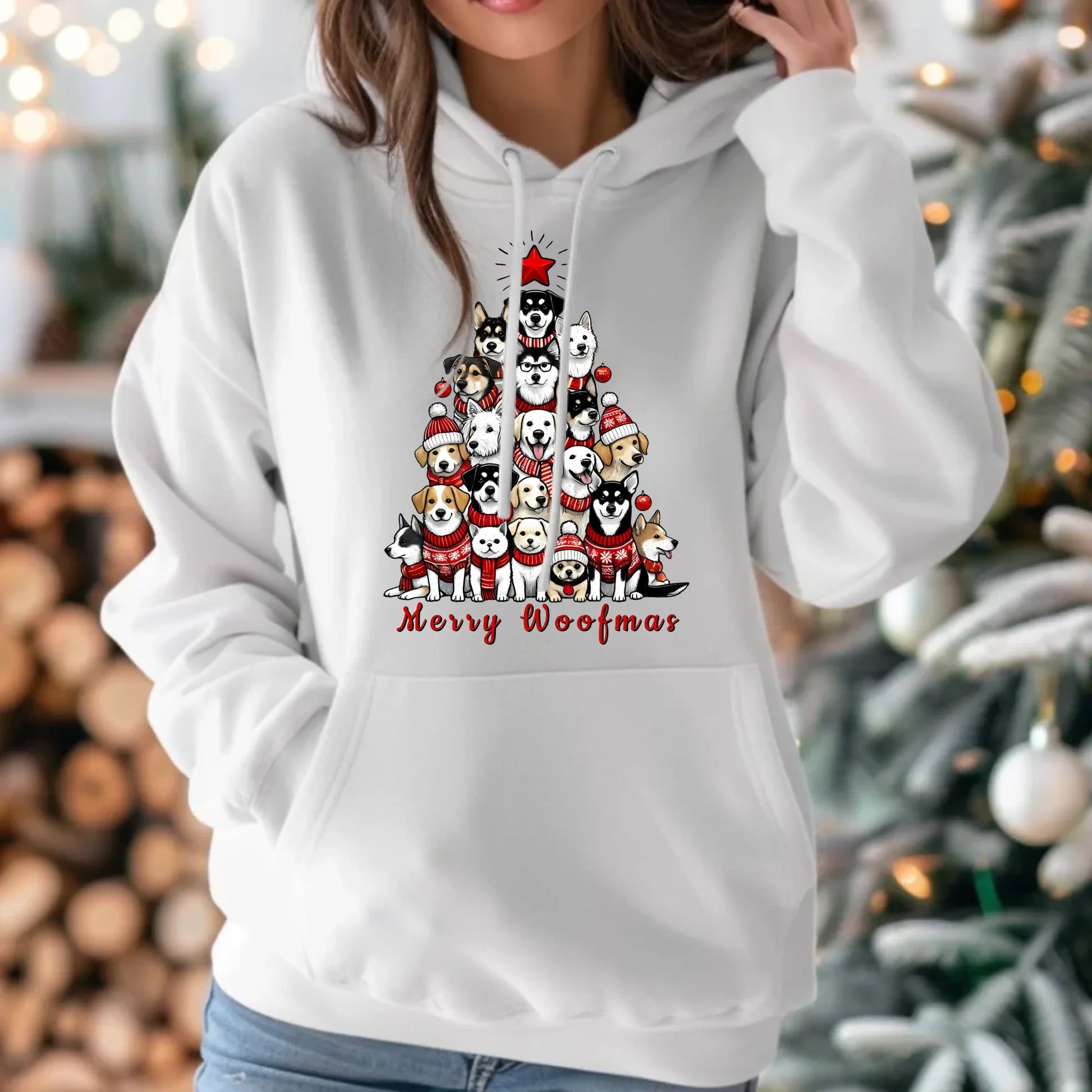Merry woofmas | Świąteczna bluza damska z kapturem BN90 - StoryCups.pl