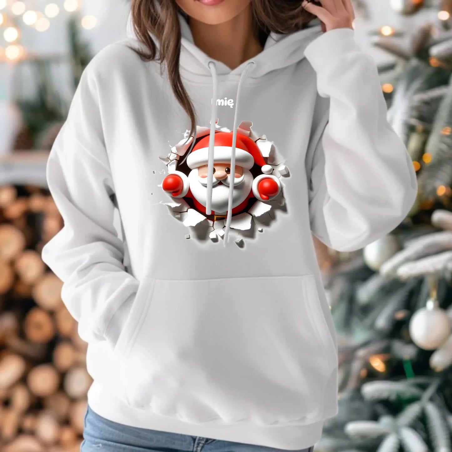 Mikołaj 3D | Personalizowana świąteczna bluza damska z kapturem BN80 - StoryCups.pl