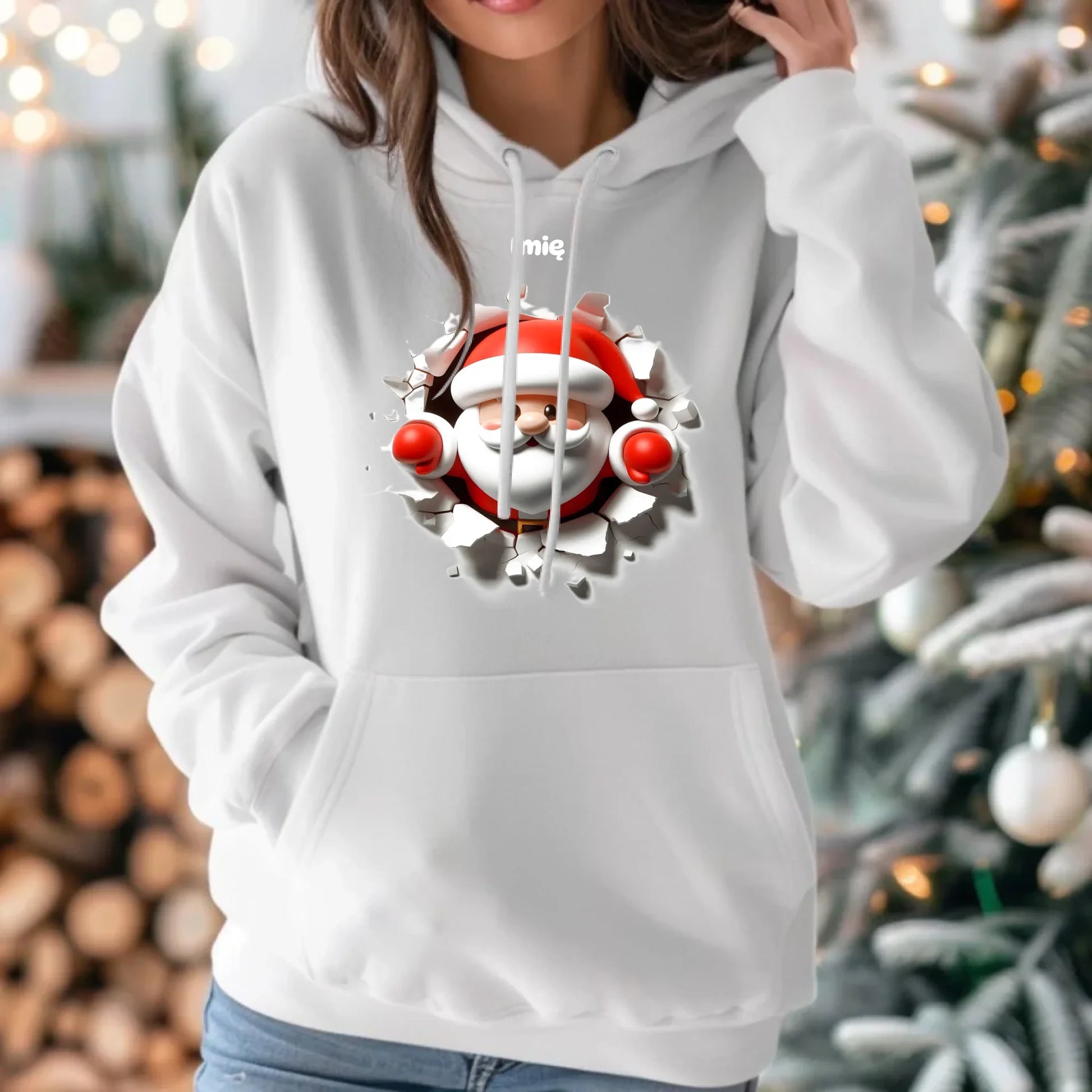 Mikołaj 3D | Personalizowana świąteczna bluza damska z kapturem BN80 - StoryCups.pl