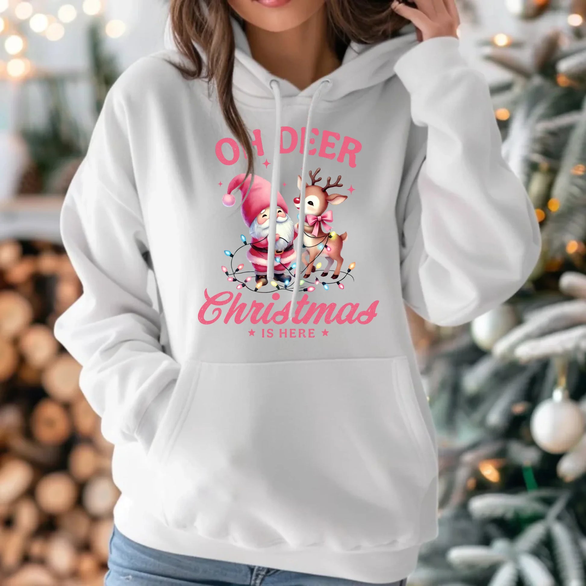 Oh deer Christmas is here | Świąteczna bluza damska z kapturem BN59 - StoryCups.pl
