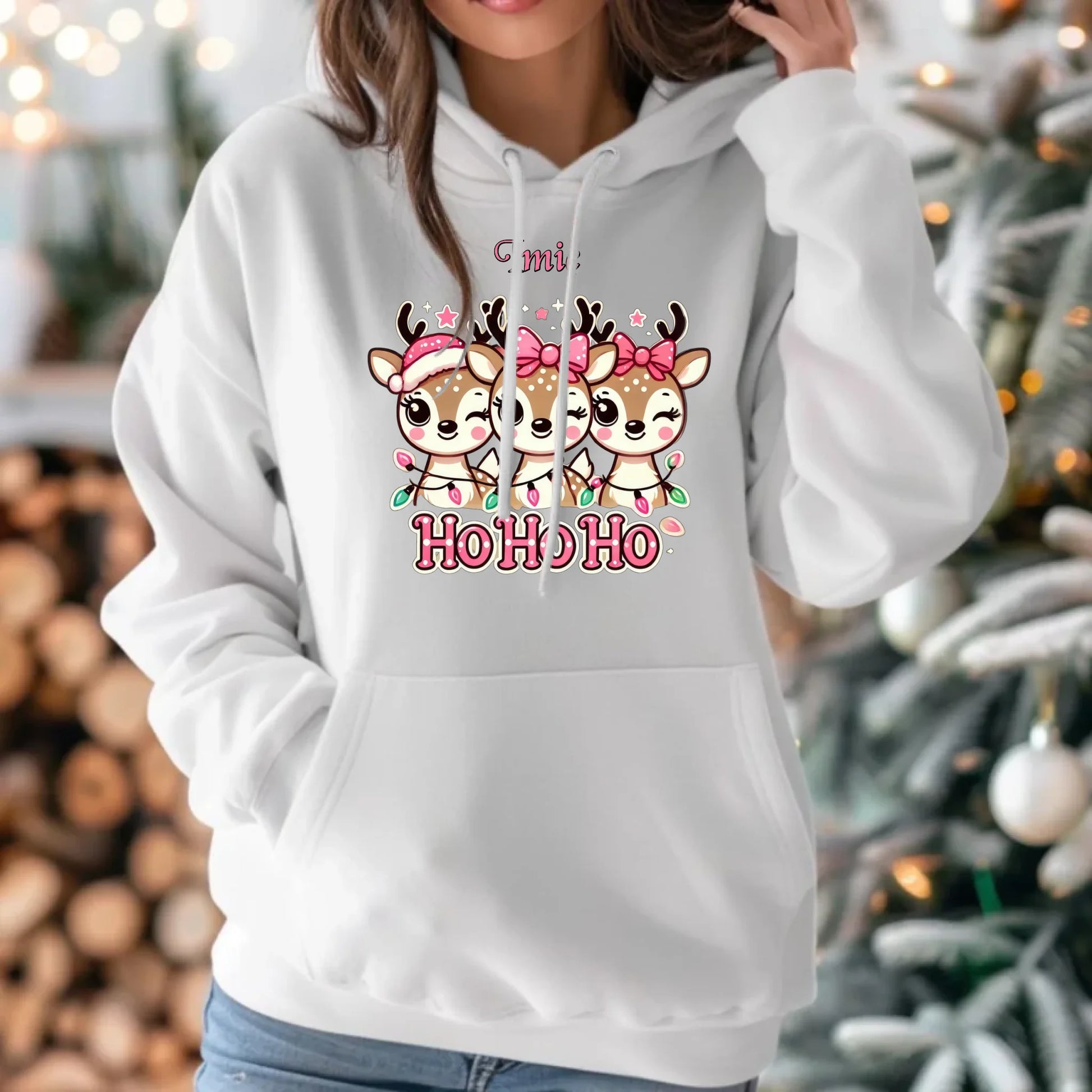Ho ho ho reniferki | Świąteczna bluza damska z kapturem i personalizacją BN49 - StoryCups.pl