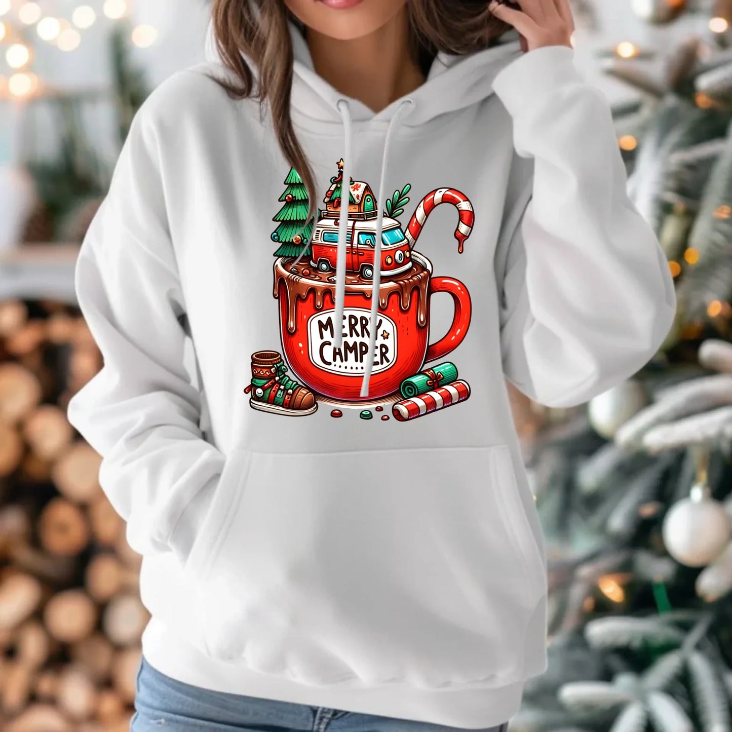 Merry Camper | Personalizowana bluza damska z kapturem świąteczna BN43 - StoryCups.pl