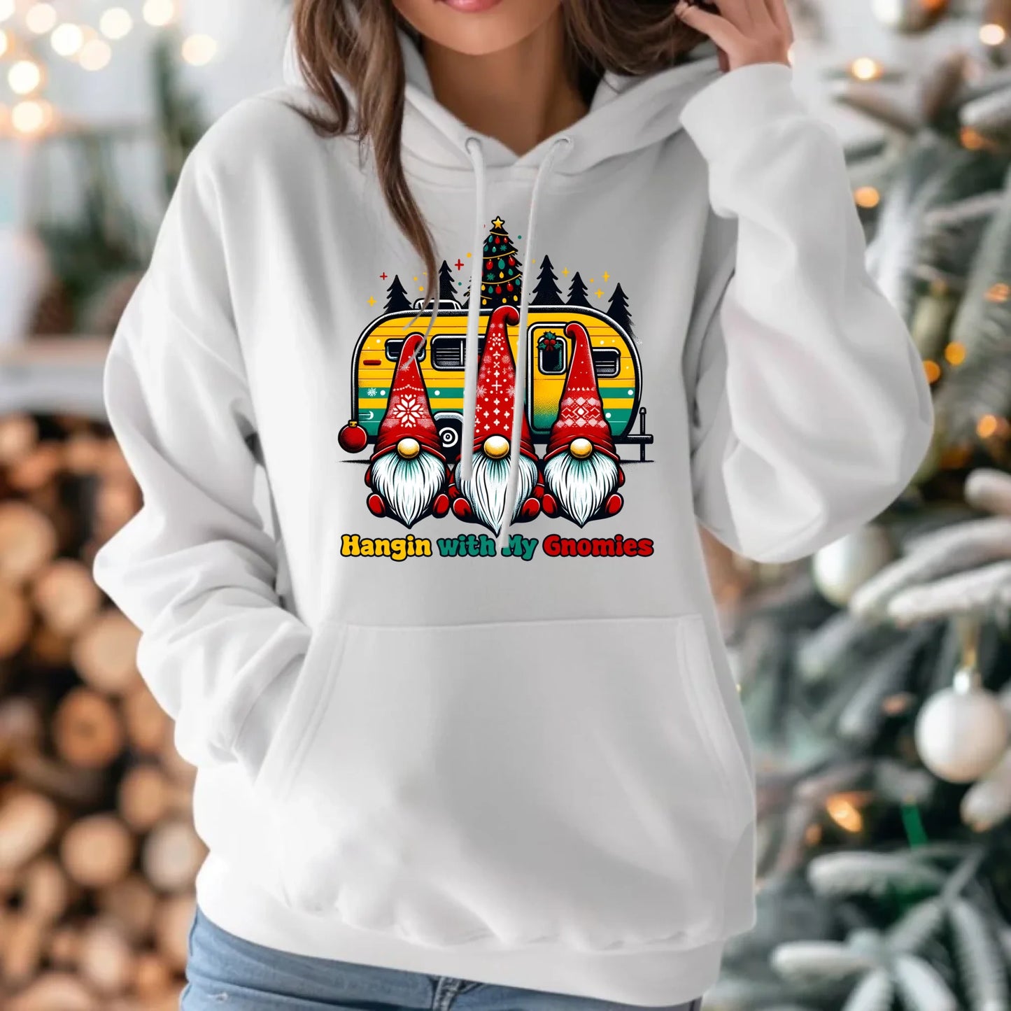 Święta z gnomami | Świąteczna bluza damska z kapturem BN41 - StoryCups.pl