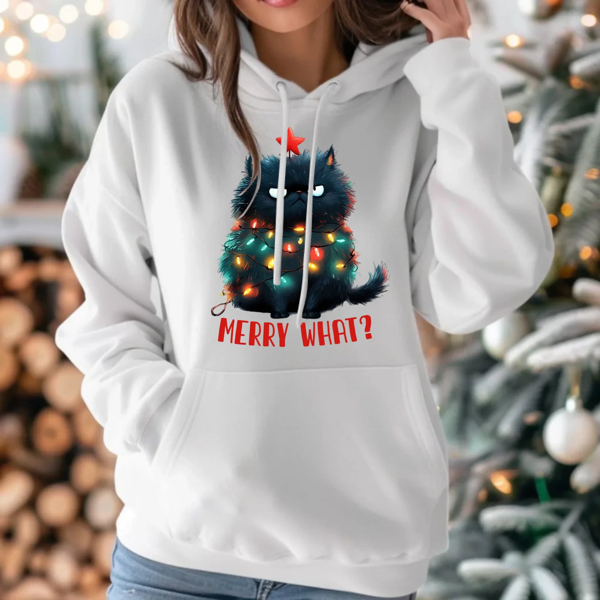 Merry what? | Świąteczna bluza damska z kapturem BN37 - StoryCups.pl