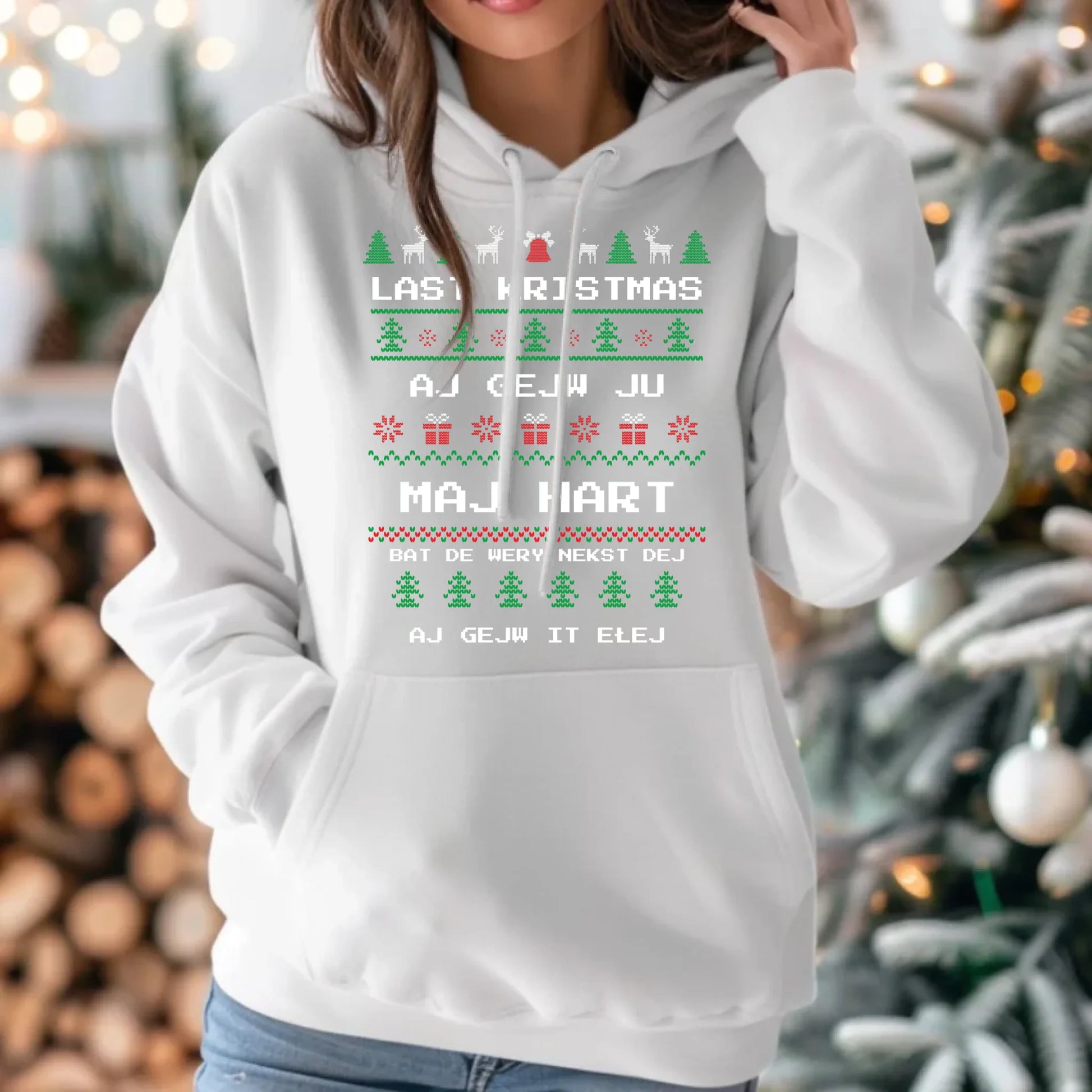 Last kristmas aj gejw ju maj hart | Świąteczna bluza damska z kapturem BN13 - StoryCups.pl