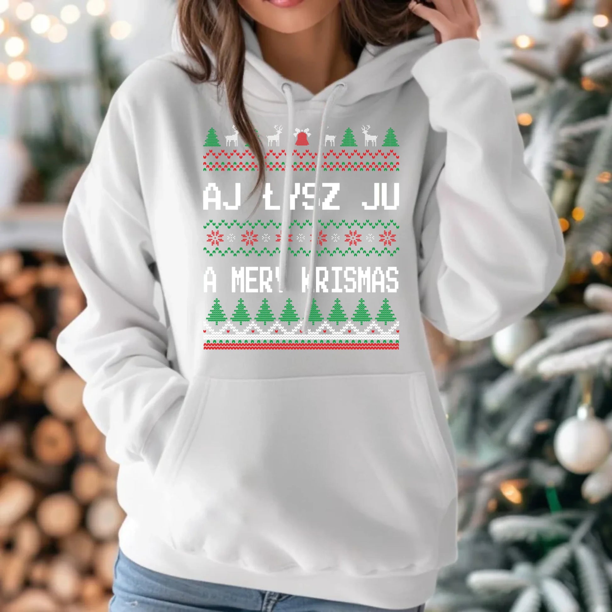 Aj łysz ju a mery krismas | Świąteczna bluza damska z kapturem BN12 - StoryCups.pl