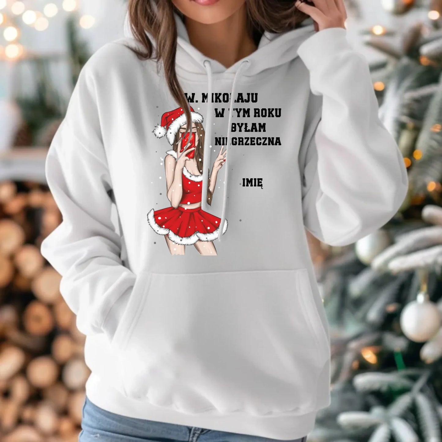 W tym roku byłam niegrzeczna | Personalizowana bluza damska z kapturem na święta BN21 - StoryCups.pl