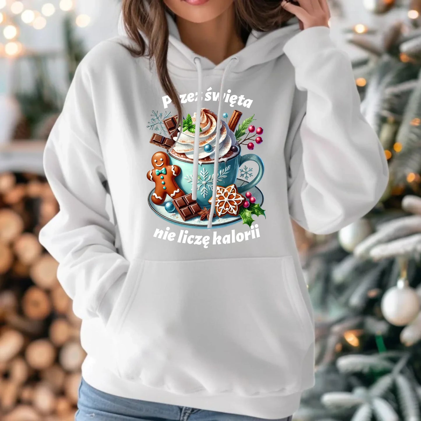 Przez święta nie liczę kalorii | Świąteczna bluza damska z kapturem BN31 - StoryCups.pl