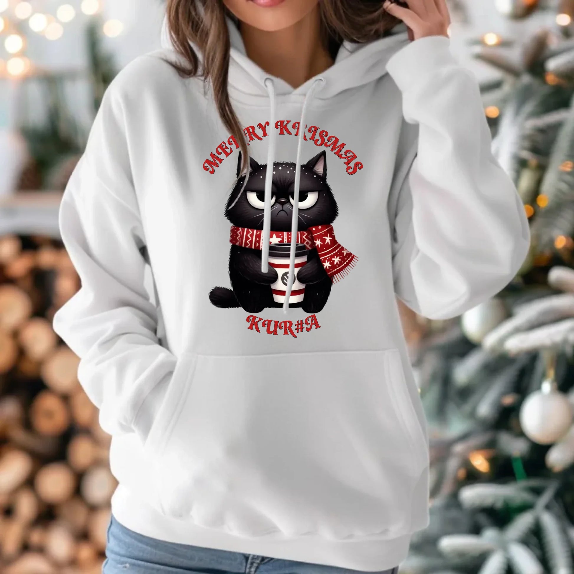 Merry krismas | Świąteczna bluza damska z kapturem BN34 - StoryCups.pl