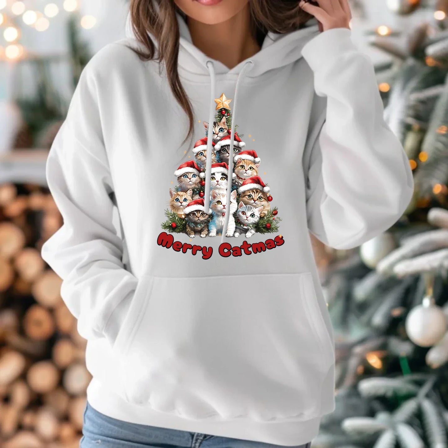 Merry Catmas | Świąteczna bluza damska z kapturem BN20 - StoryCups.pl