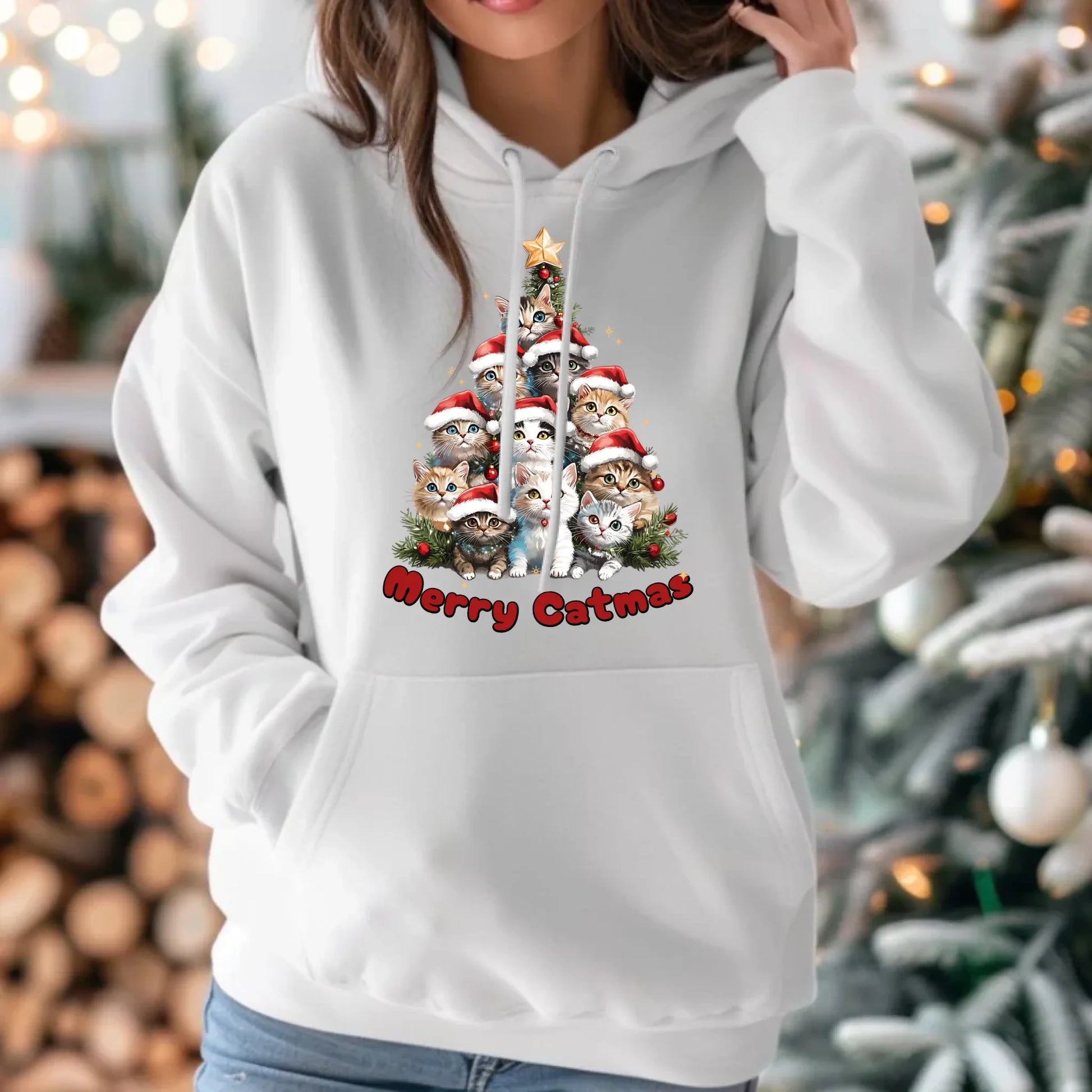Merry Catmas | Świąteczna bluza damska z kapturem BN20 - StoryCups.pl