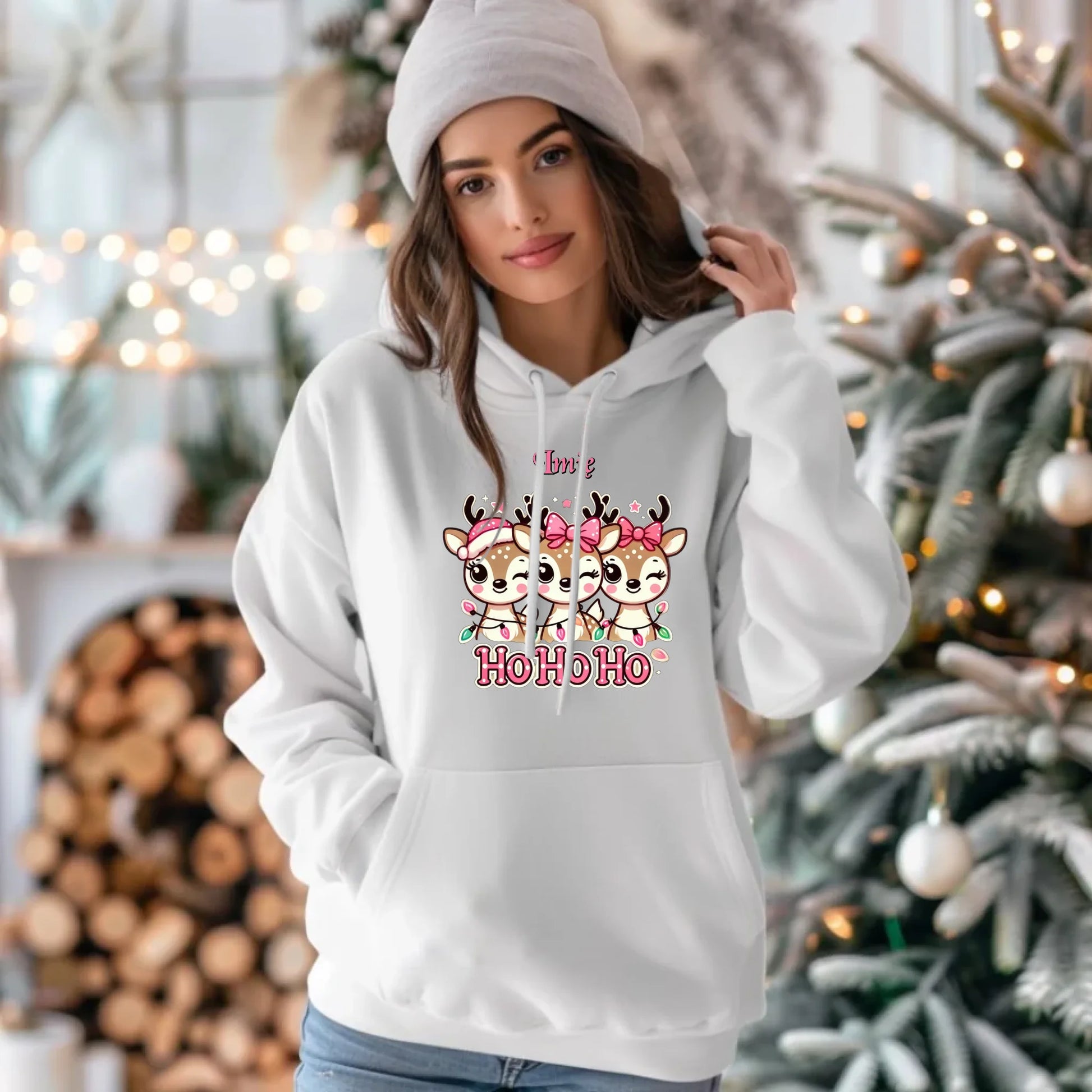 Ho ho ho reniferki | Świąteczna bluza damska z kapturem i personalizacją BN49 - StoryCups.pl
