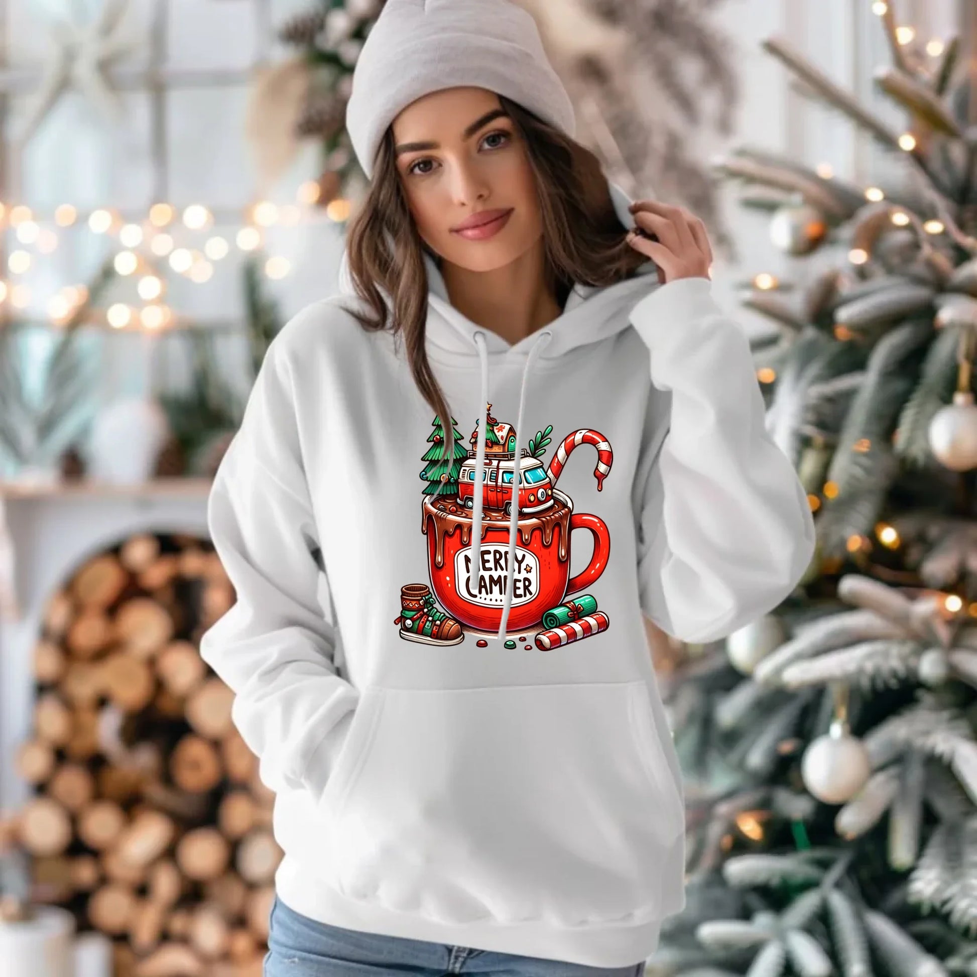 Merry Camper | Personalizowana bluza damska z kapturem świąteczna BN43 - StoryCups.pl