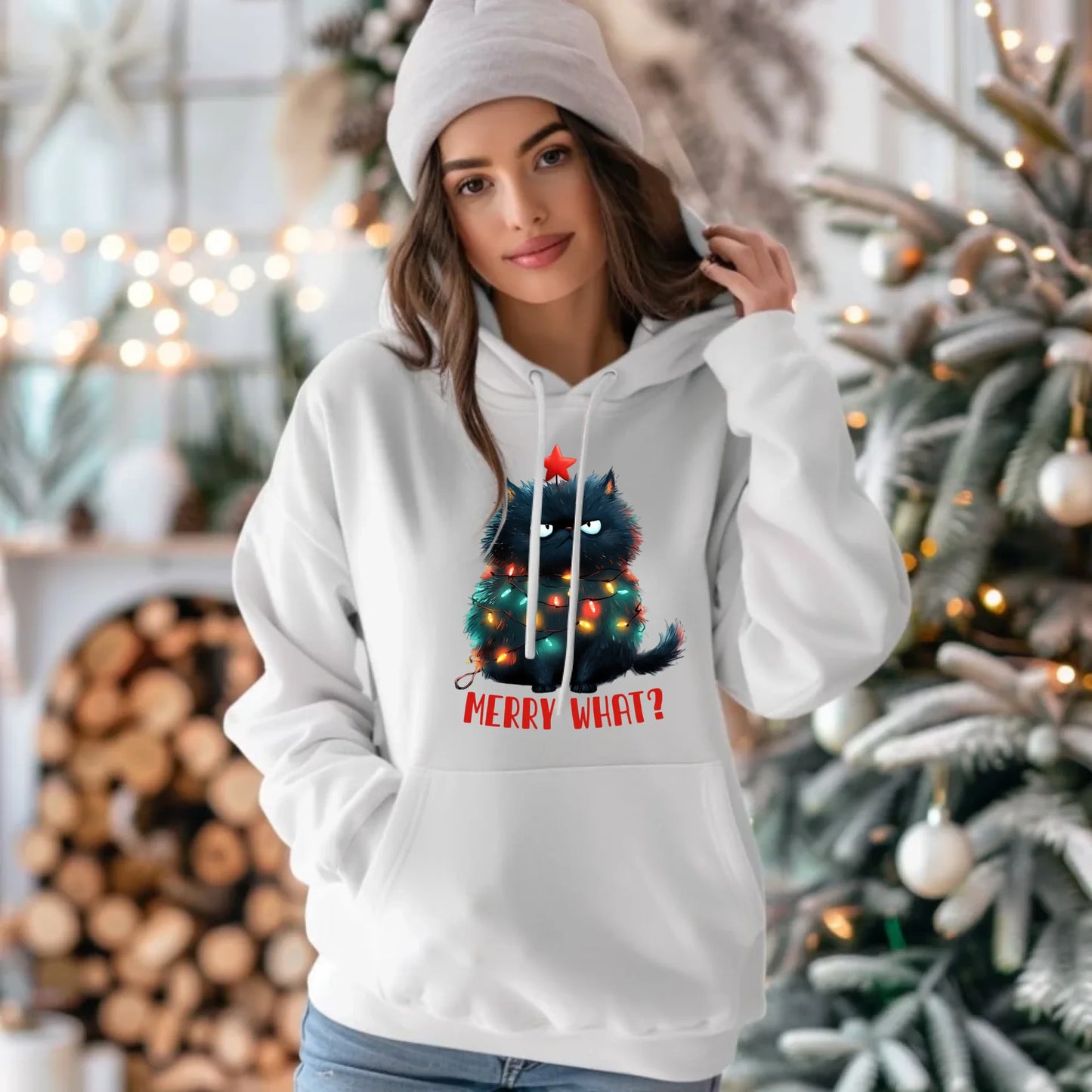 Merry what? | Świąteczna bluza damska z kapturem BN37 - StoryCups.pl