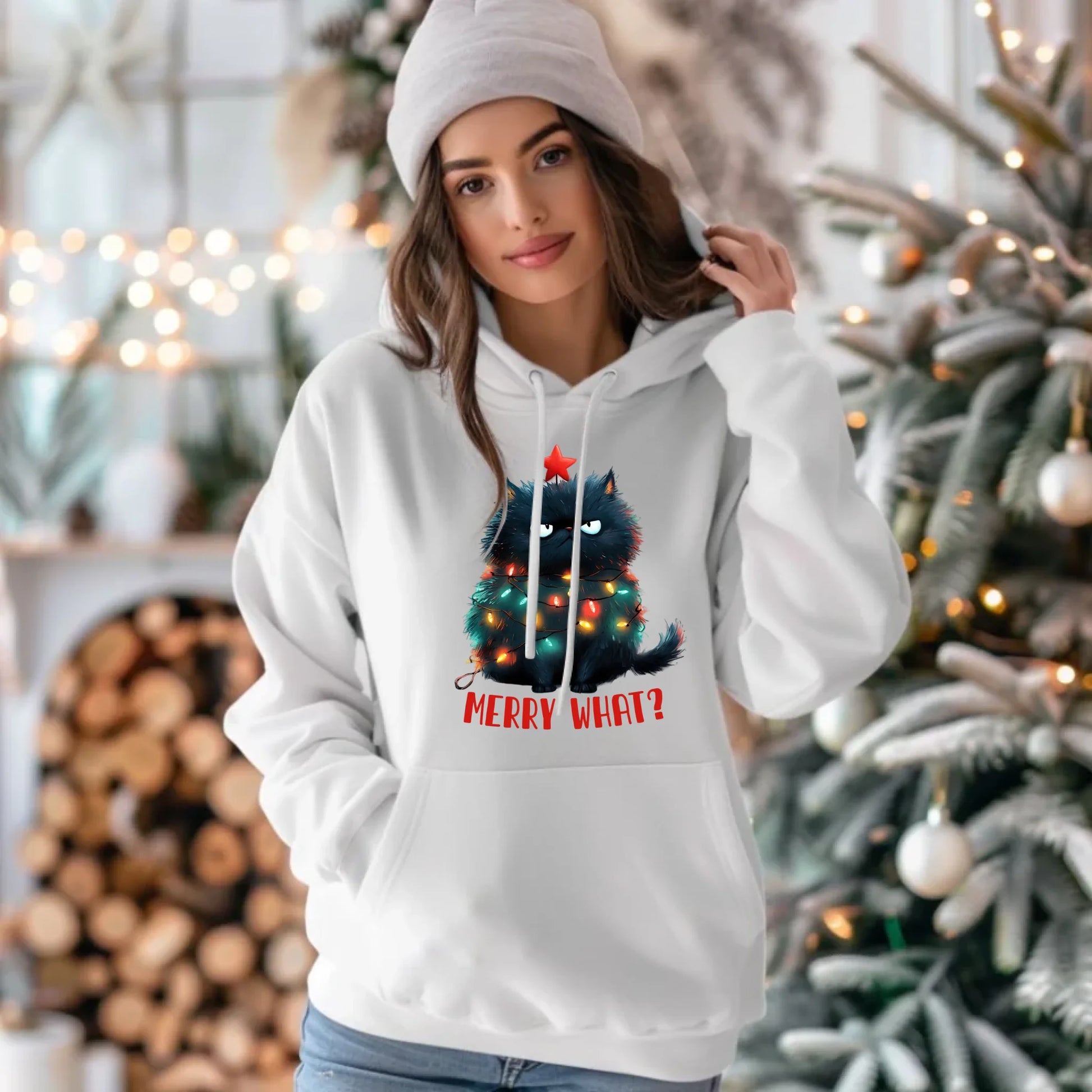 Merry what? | Świąteczna bluza damska z kapturem BN37 - StoryCups.pl