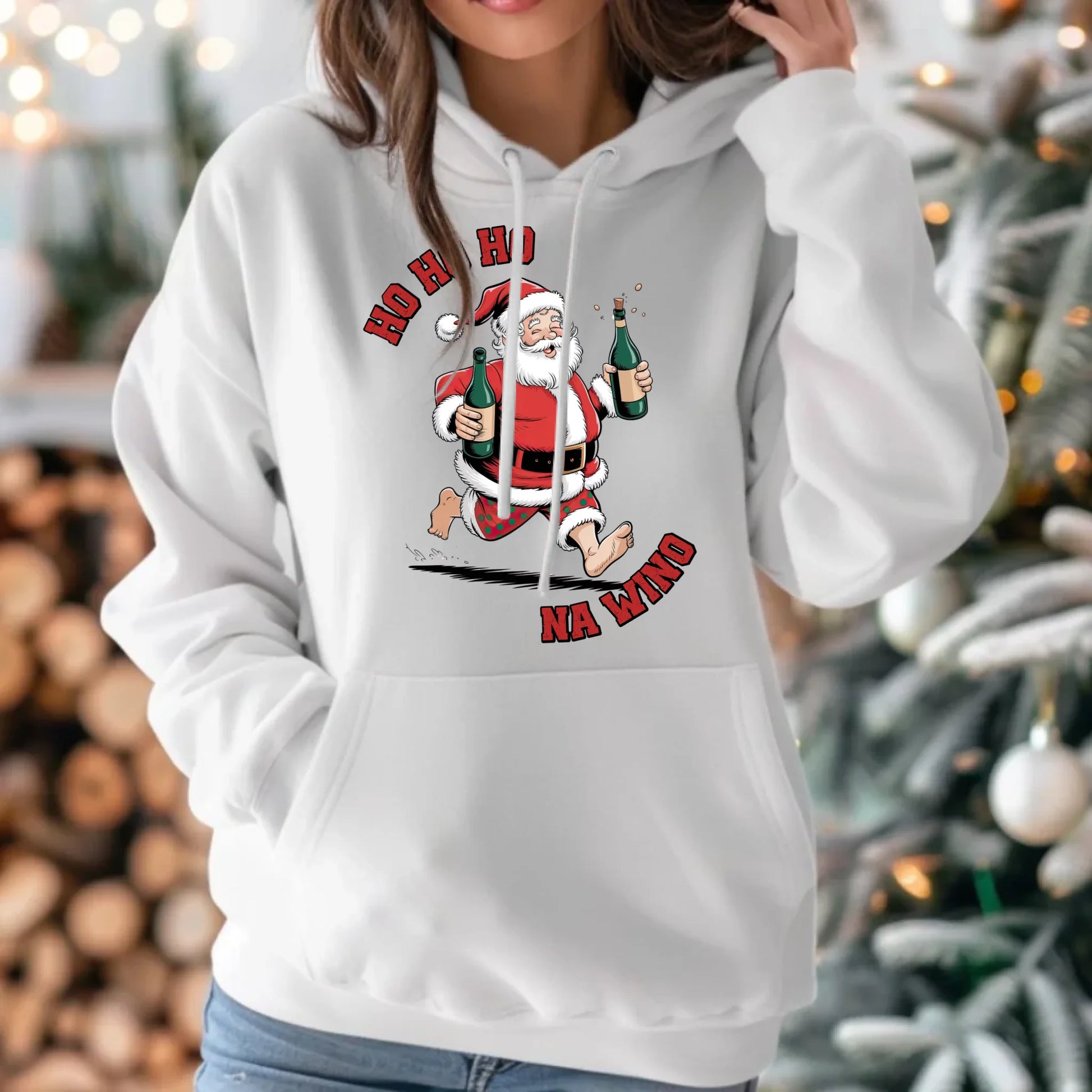 Ho ho ho na wino | Świąteczna bluza damska z kapturem BN61 - StoryCups.pl