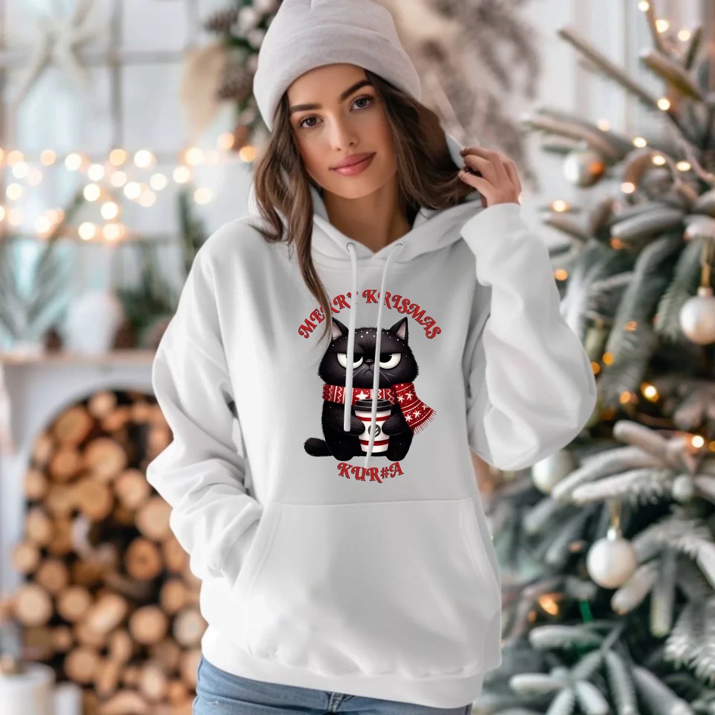 Merry krismas | Świąteczna bluza damska z kapturem BN34 - StoryCups.pl