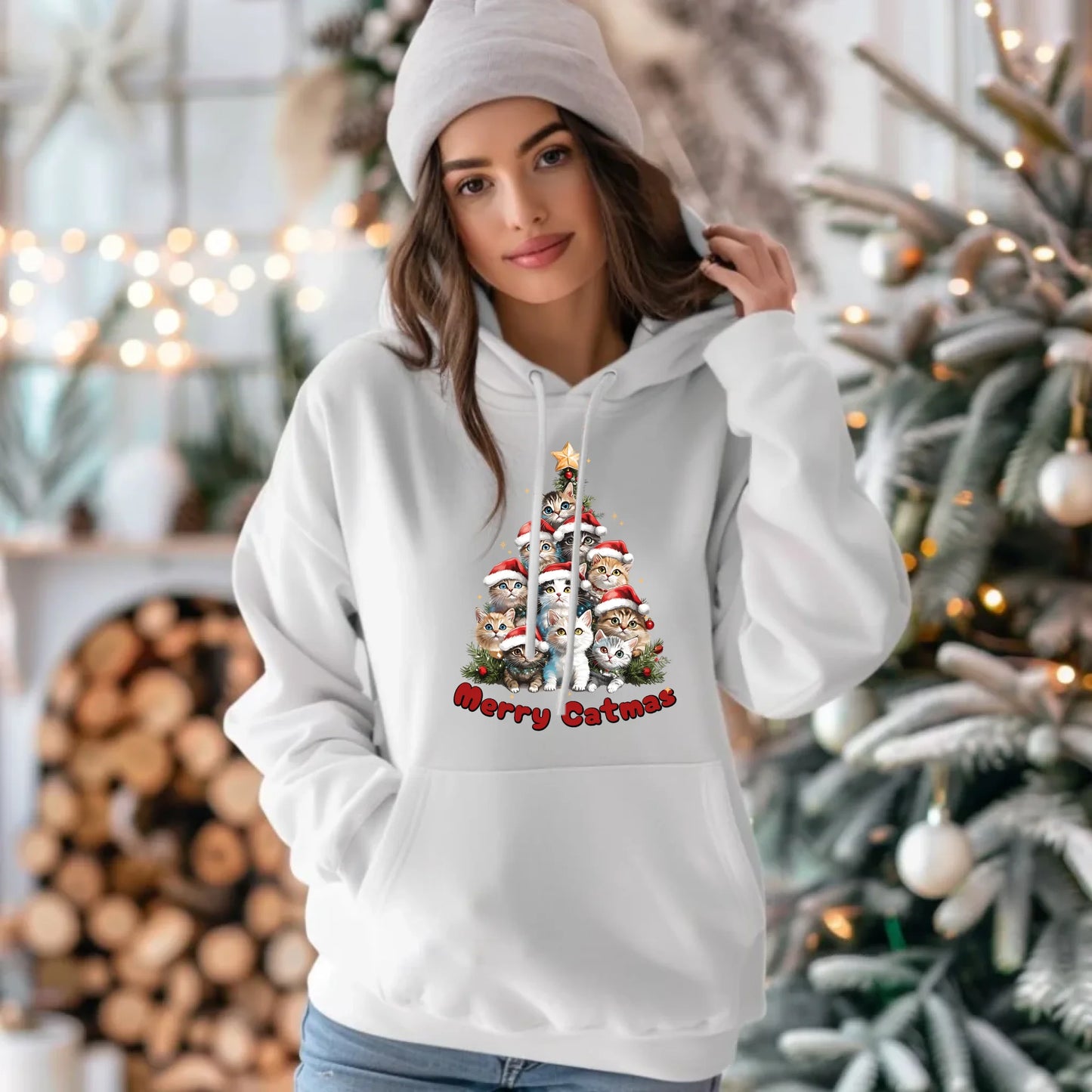 Merry Catmas | Świąteczna bluza damska z kapturem BN20 - StoryCups.pl